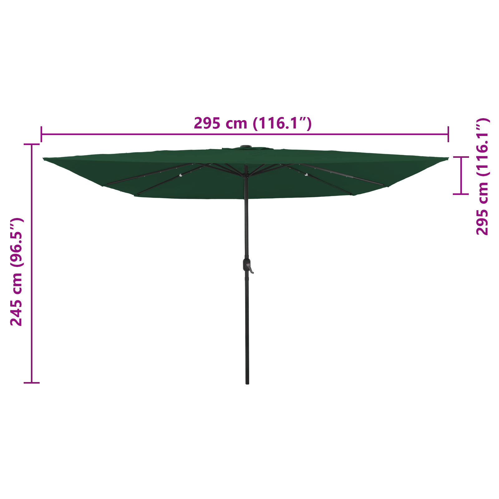 Square Garden Parasol with LED Lights 295x245 cm Green - Image 8