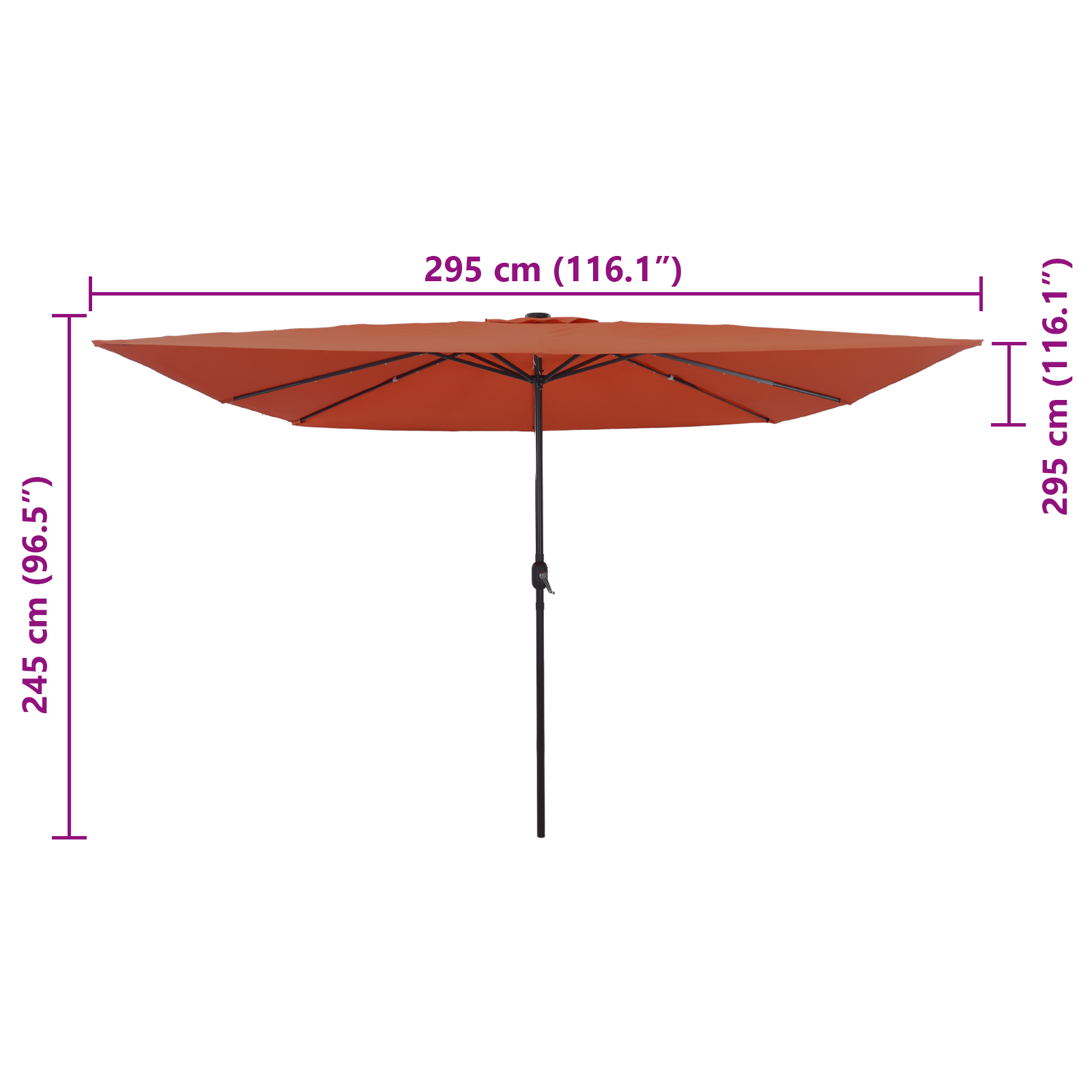 Square Garden Parasol with LED Lights 295x245 cm Terracotta - Image 8
