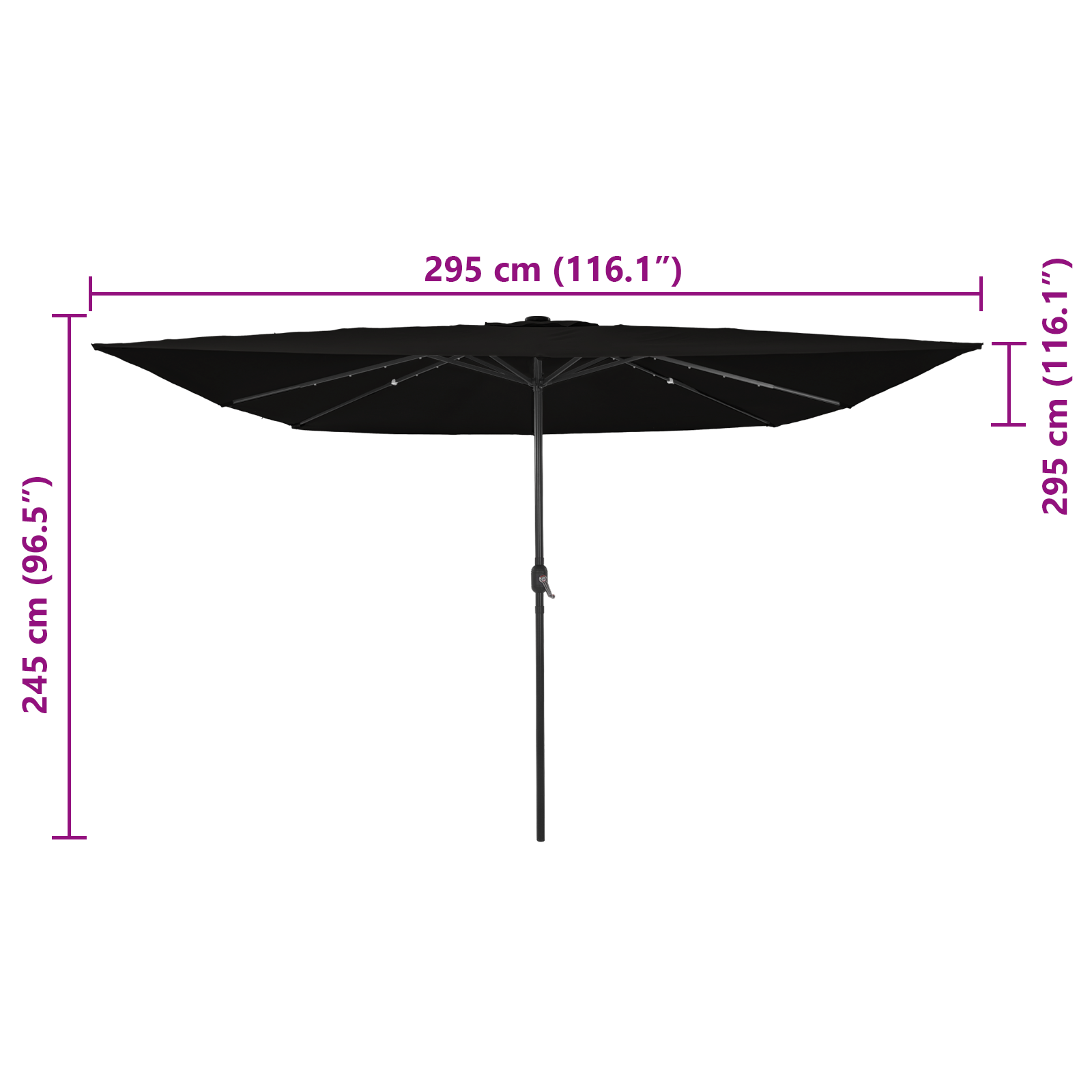 Square Garden Umbrella with LED Lights 295x245 cm Black - Image 8