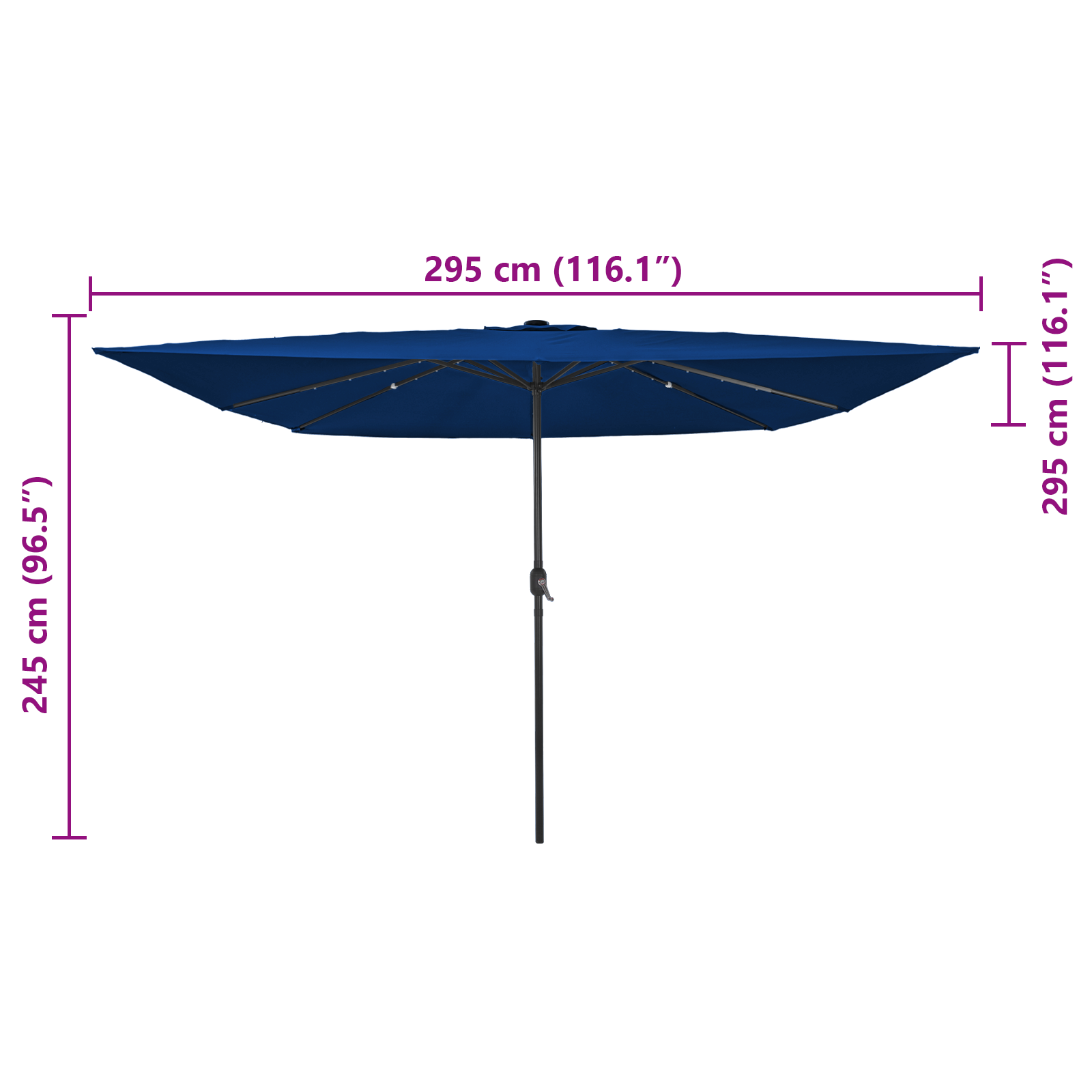 Square Garden Parasol with LED Lights 295x245 cm in Azure Blue - Image 8
