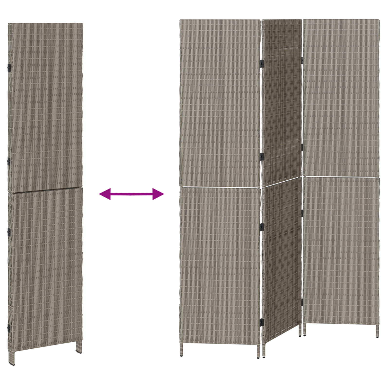 Room Divider 3 Panels Foldable Grey 147x180 cm Poly Rattan - Image 9