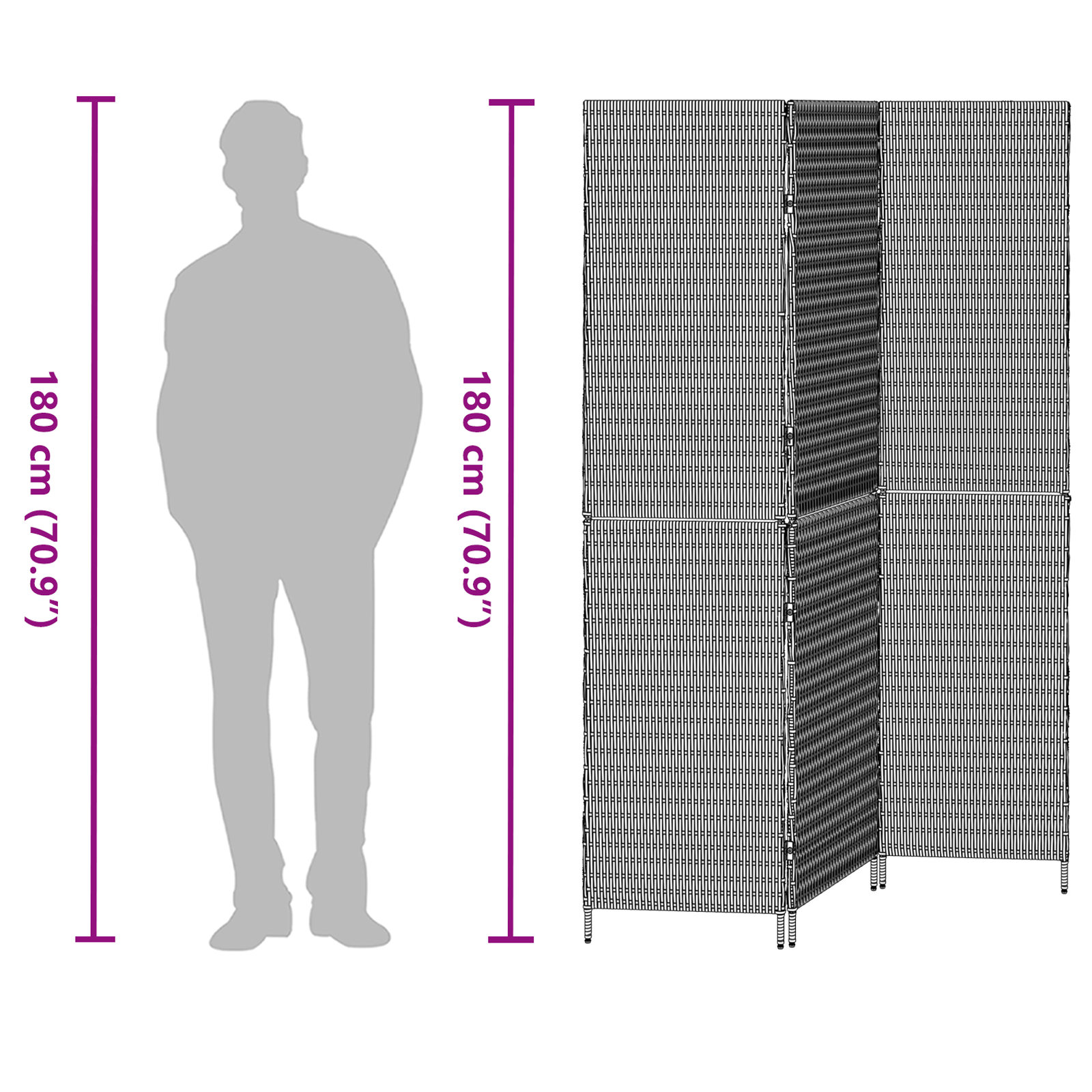 Room Divider 3 Panels Foldable Beige 147x180 cm Poly Rattan - Image 11