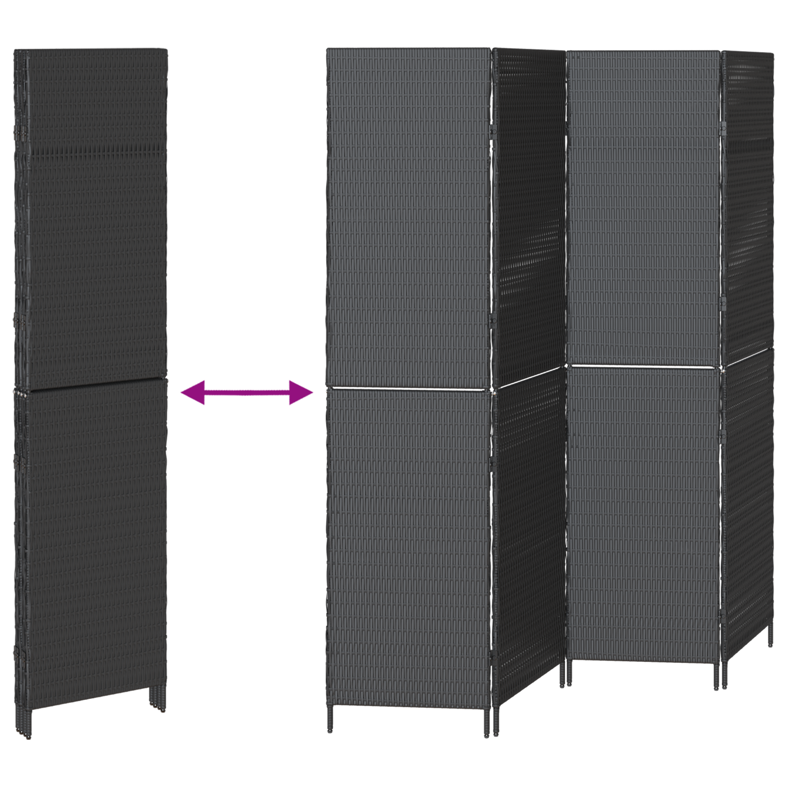 Room Divider 4 Panels Foldable Black 195x180 cm Poly Rattan - Image 9