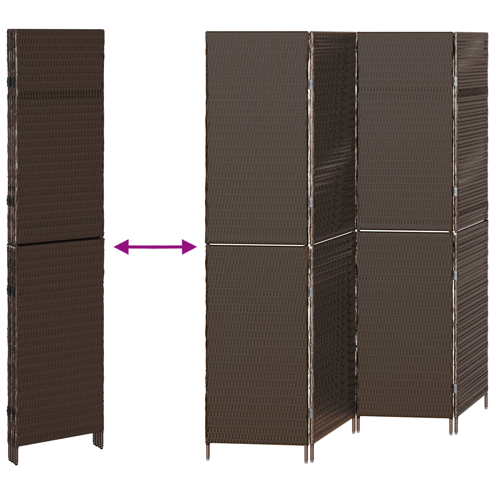 Room Divider 4 Panels Foldable Brown 195x180 cm Poly Rattan - Image 9