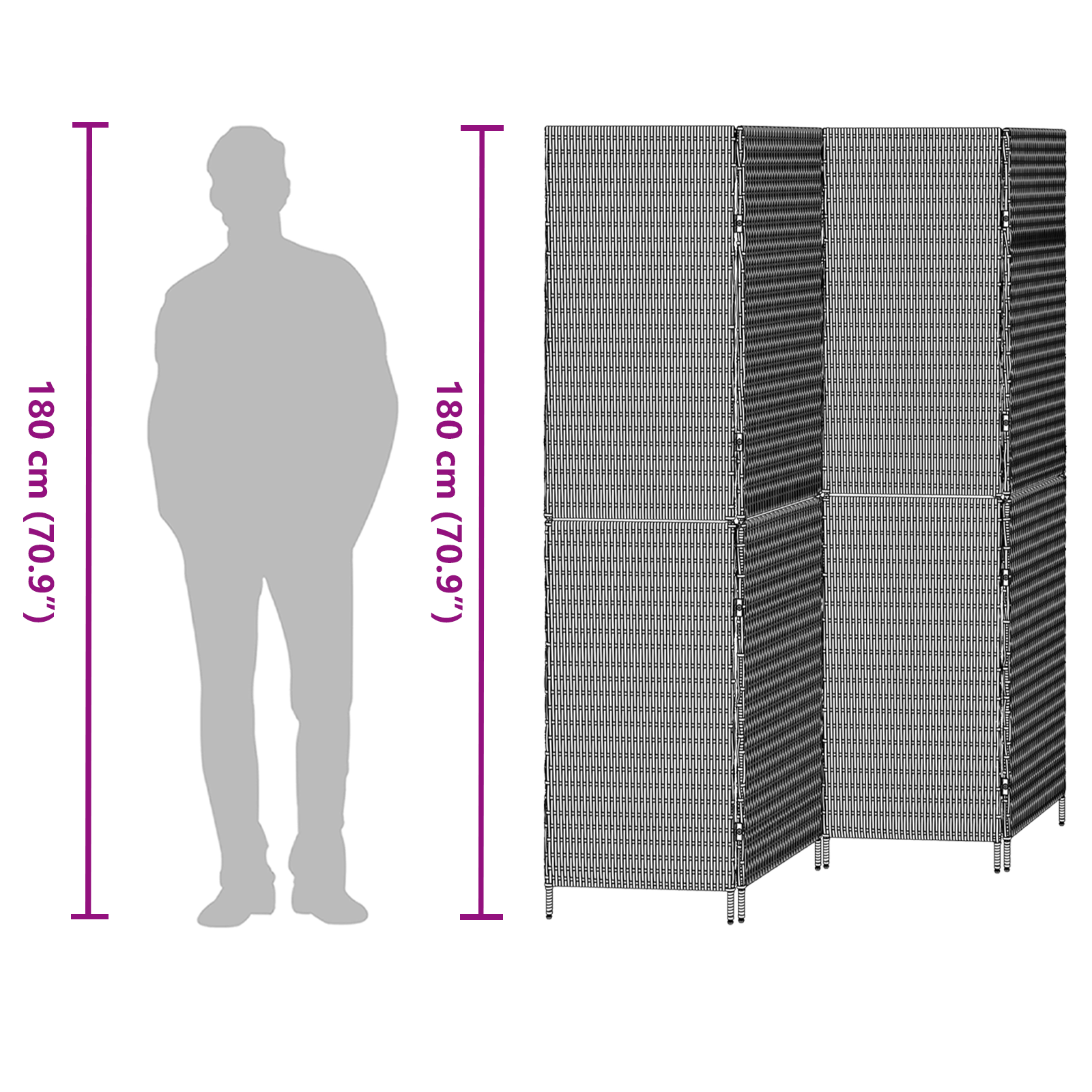 Room Divider 4 Panels Foldable Brown 195x180 cm Poly Rattan - Image 11