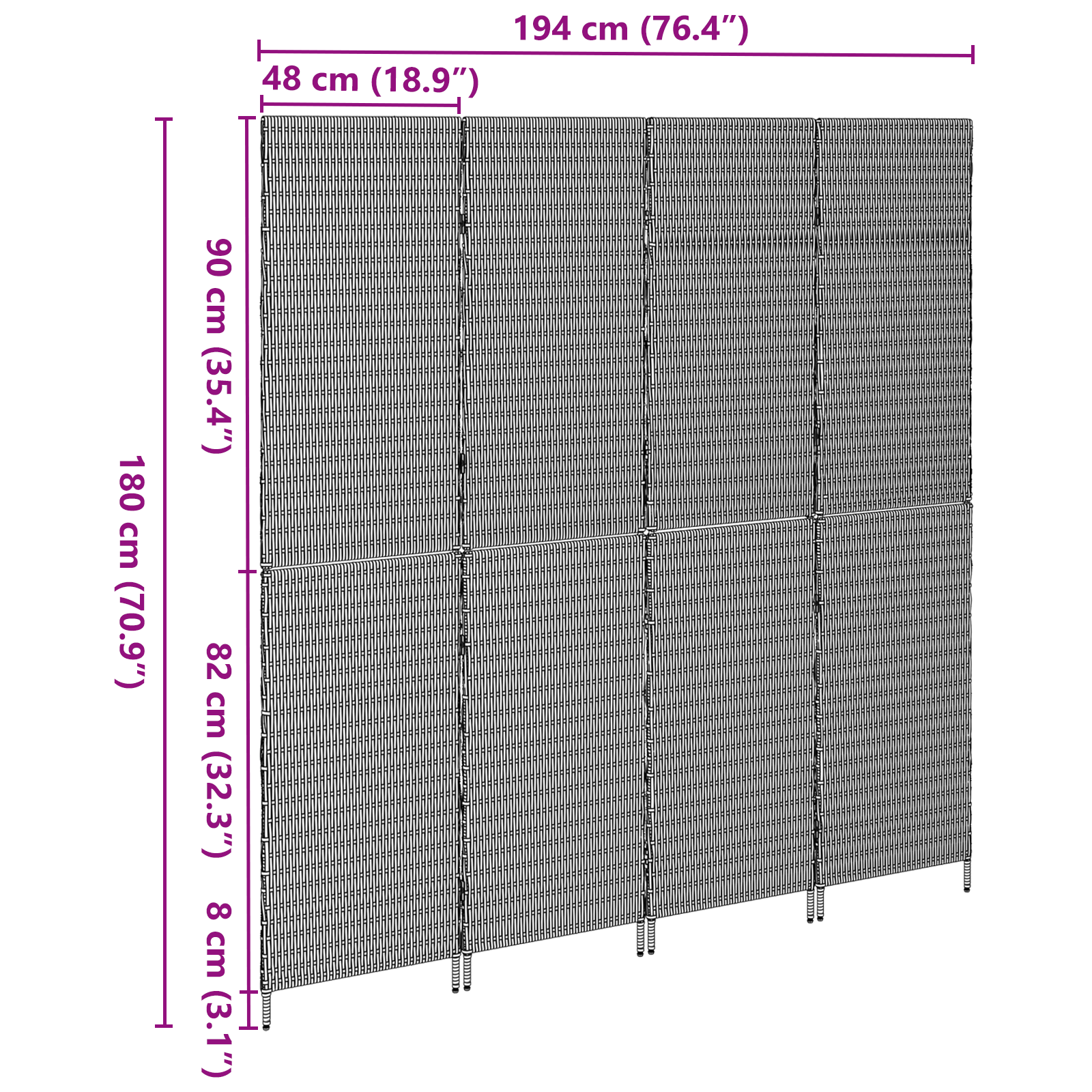 Room Divider 4 Panels Foldable Grey 195x180 cm Poly Rattan - Image 11