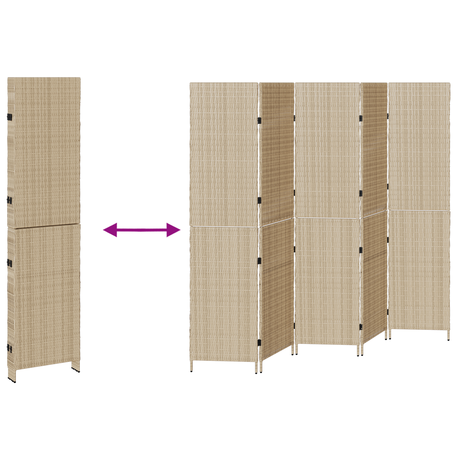 Room Divider 5 Panels Foldable Beige 245x180 cm Poly Rattan - Image 9