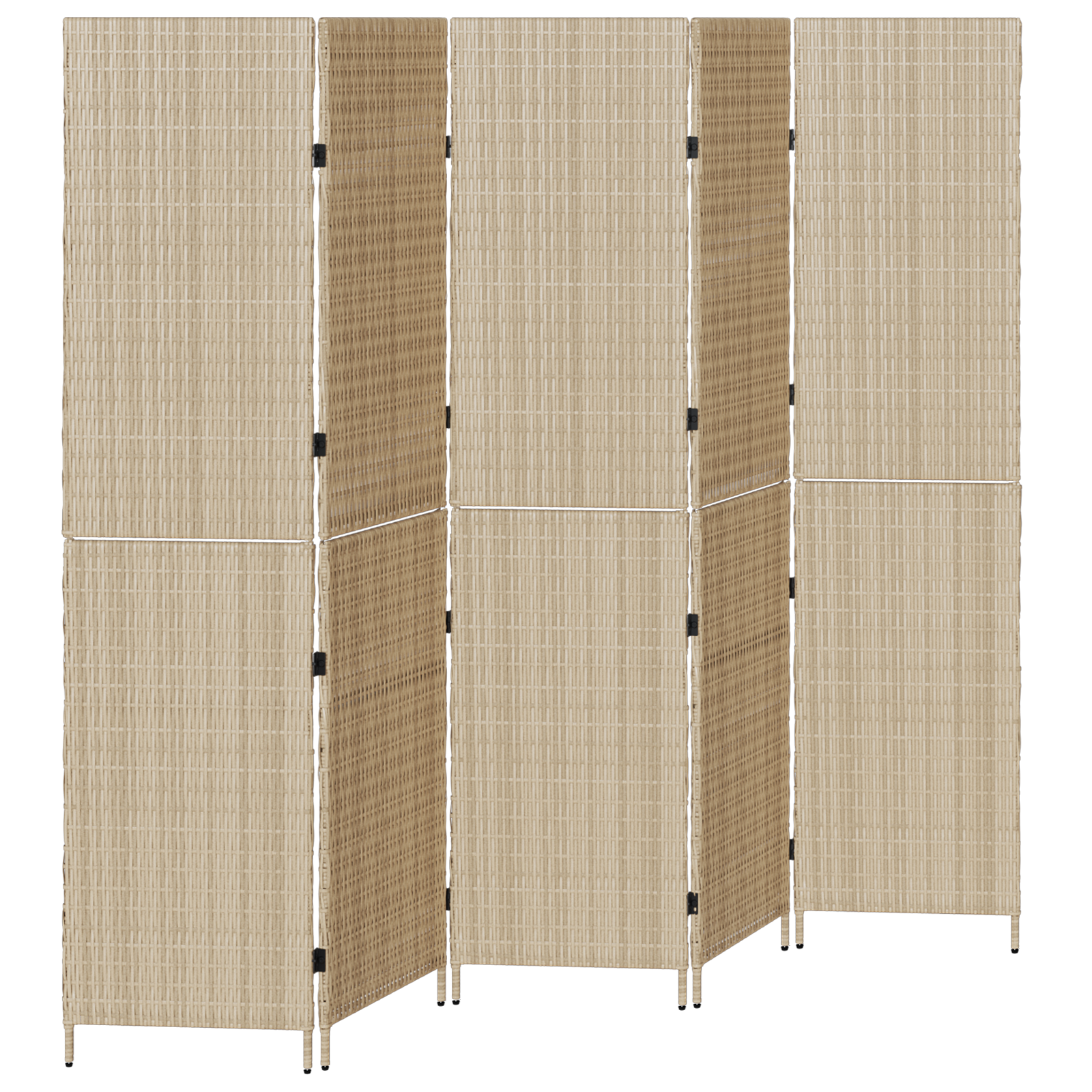Room Divider 5 Panels Foldable Beige 245x180 cm Poly Rattan - Image 2