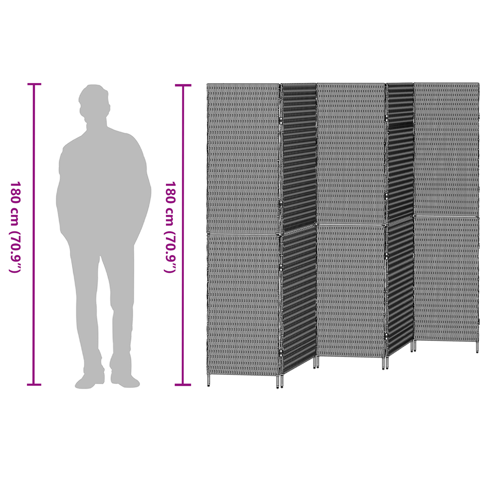 Room Divider 5 Panels Foldable Beige 245x180 cm Poly Rattan - Image 11