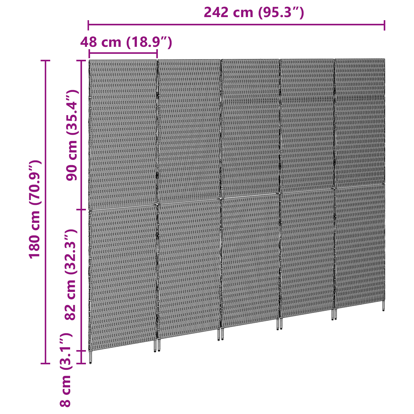Room Divider 5 Panels Foldable Beige 245x180 cm Poly Rattan - Image 10