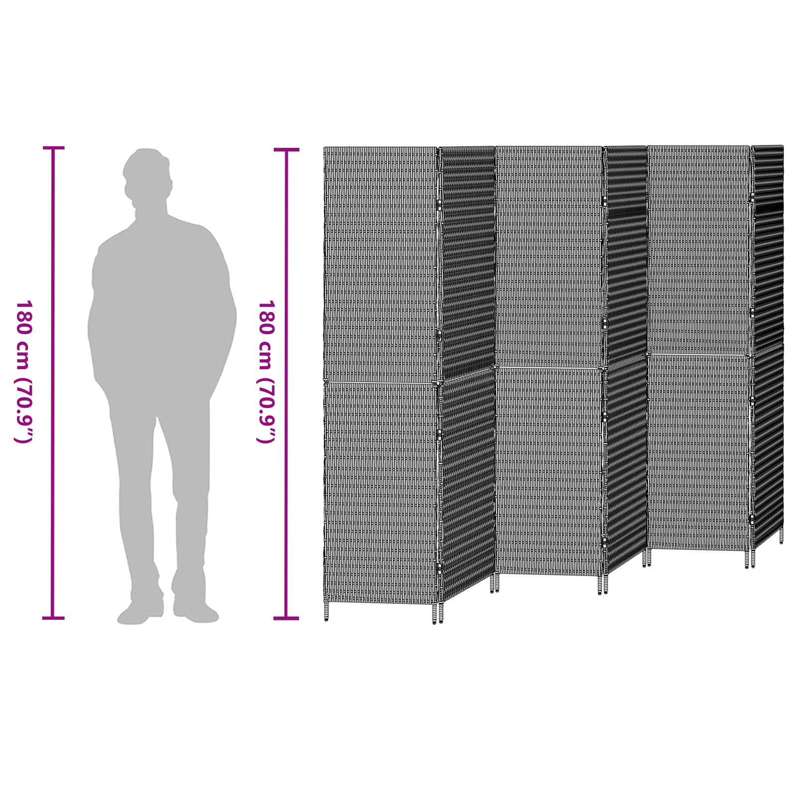 Room Divider 6 Panels Foldable Beige 294x180 cm Poly Rattan - Image 11