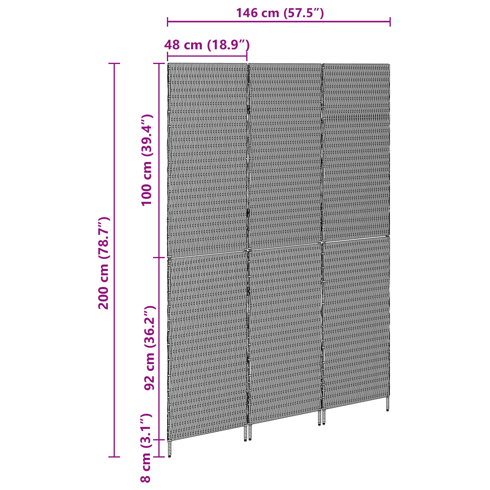Room Divider 3 Panels Foldable Beige 146x200 cm Poly Rattan - Image 10