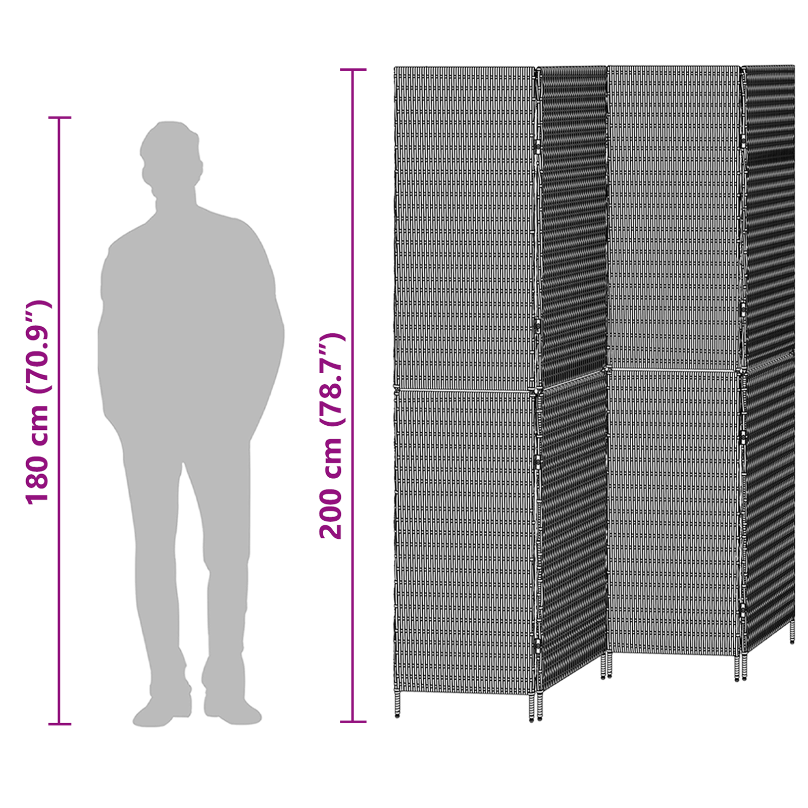Room Divider 4 Panels Foldable Beige 196x200 cm Poly Rattan - Image 11