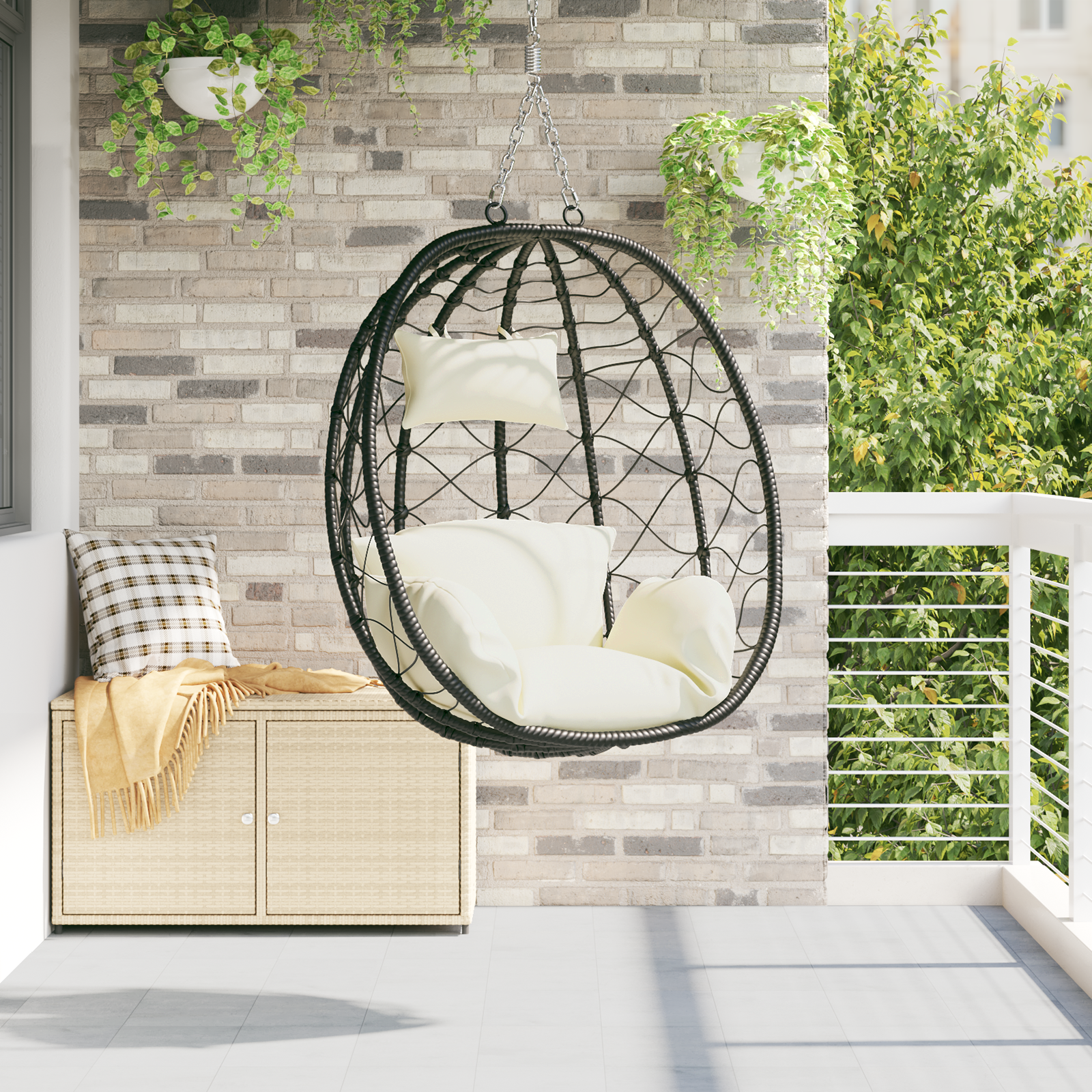 Hangende Eierenstoel Mand zonder Stand Crème Wit Poly Rattan