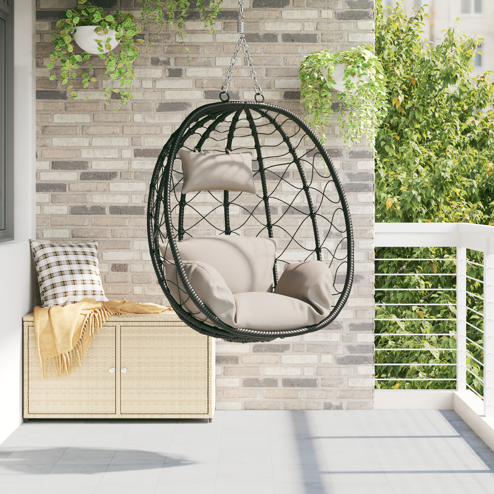 Hangende Eipaardstoel Mand zonder Stand Taupe Poly Rattan