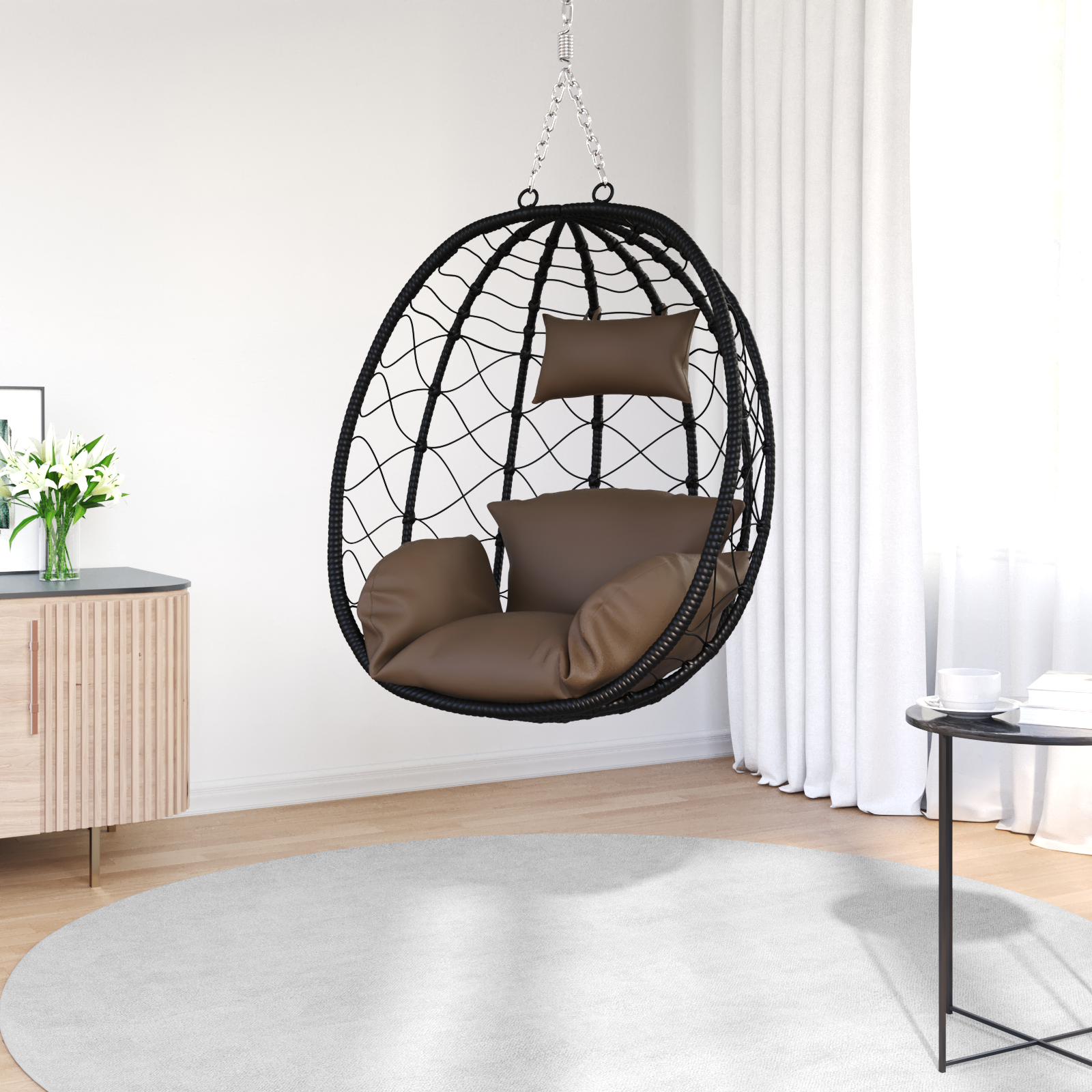 Hangende Eierenstoel zonder Steun Koffie Poly Rattan