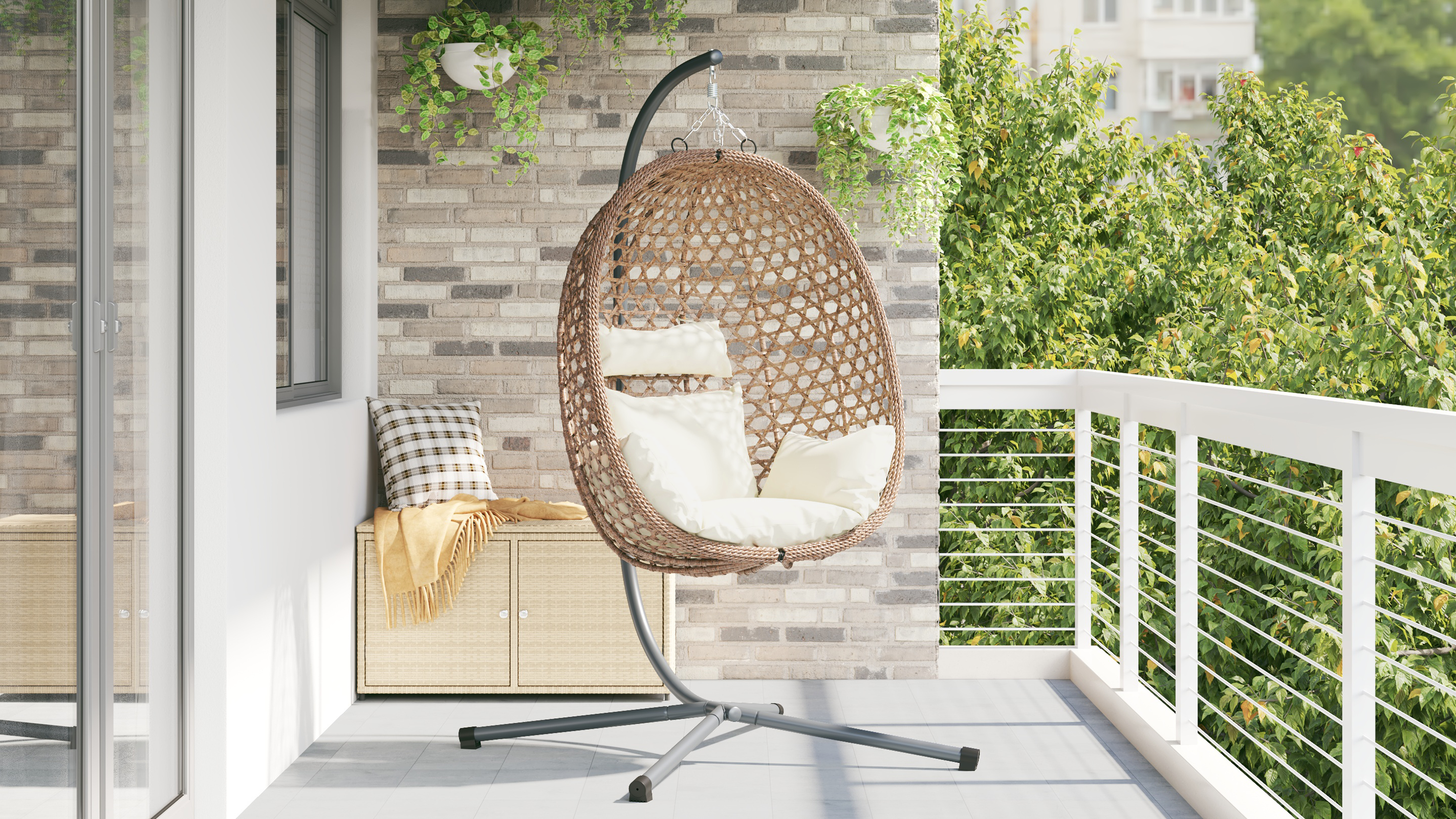 Люлеещ се яйчест стол с основа от кафе и полиратан - Image 4