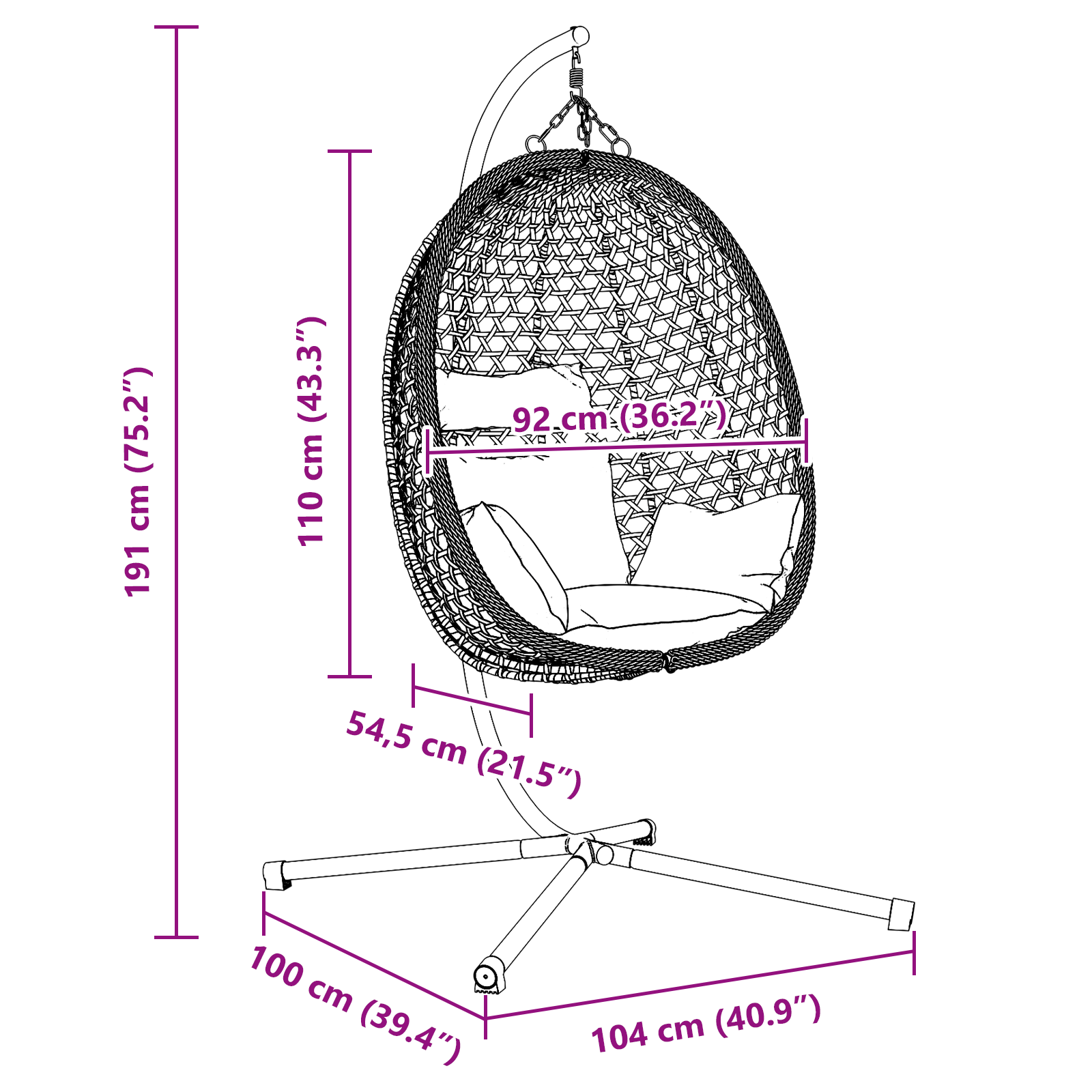Hanging Egg Chair Basket с стойка Кафяво Полиестерен ратан - Image 9