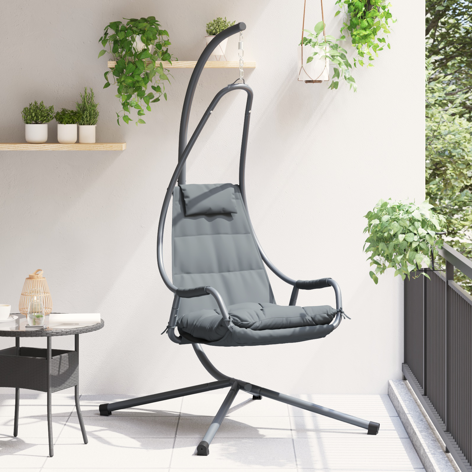 Hangstoel met Stand en Kussen Anthraciet Staal