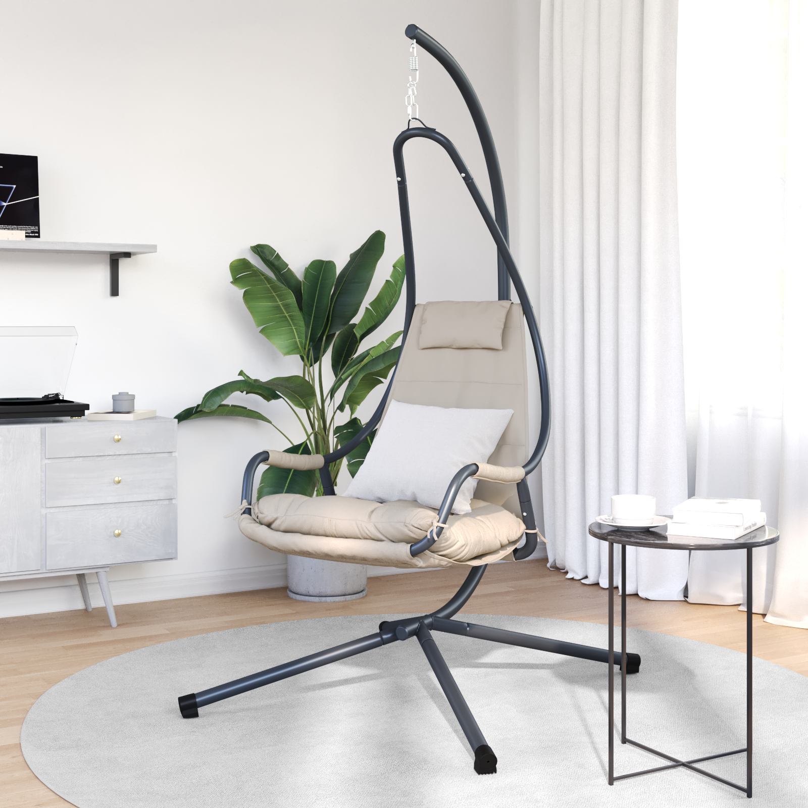 Pakabinamas Krėslas su Stovu ir Pagalve Taupe Plienas - Image 3