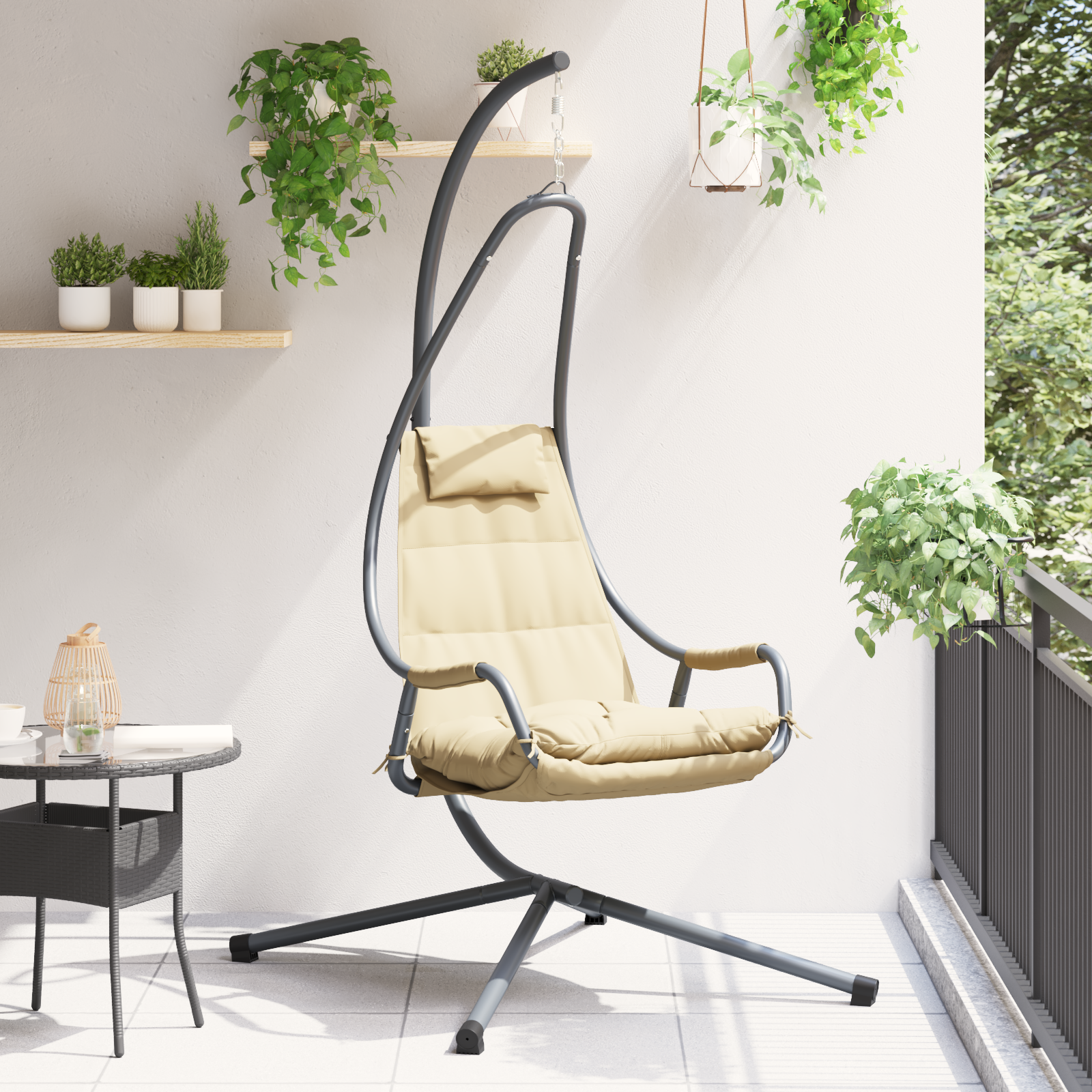 Hangstoel met standaard en kussen Beige Staal