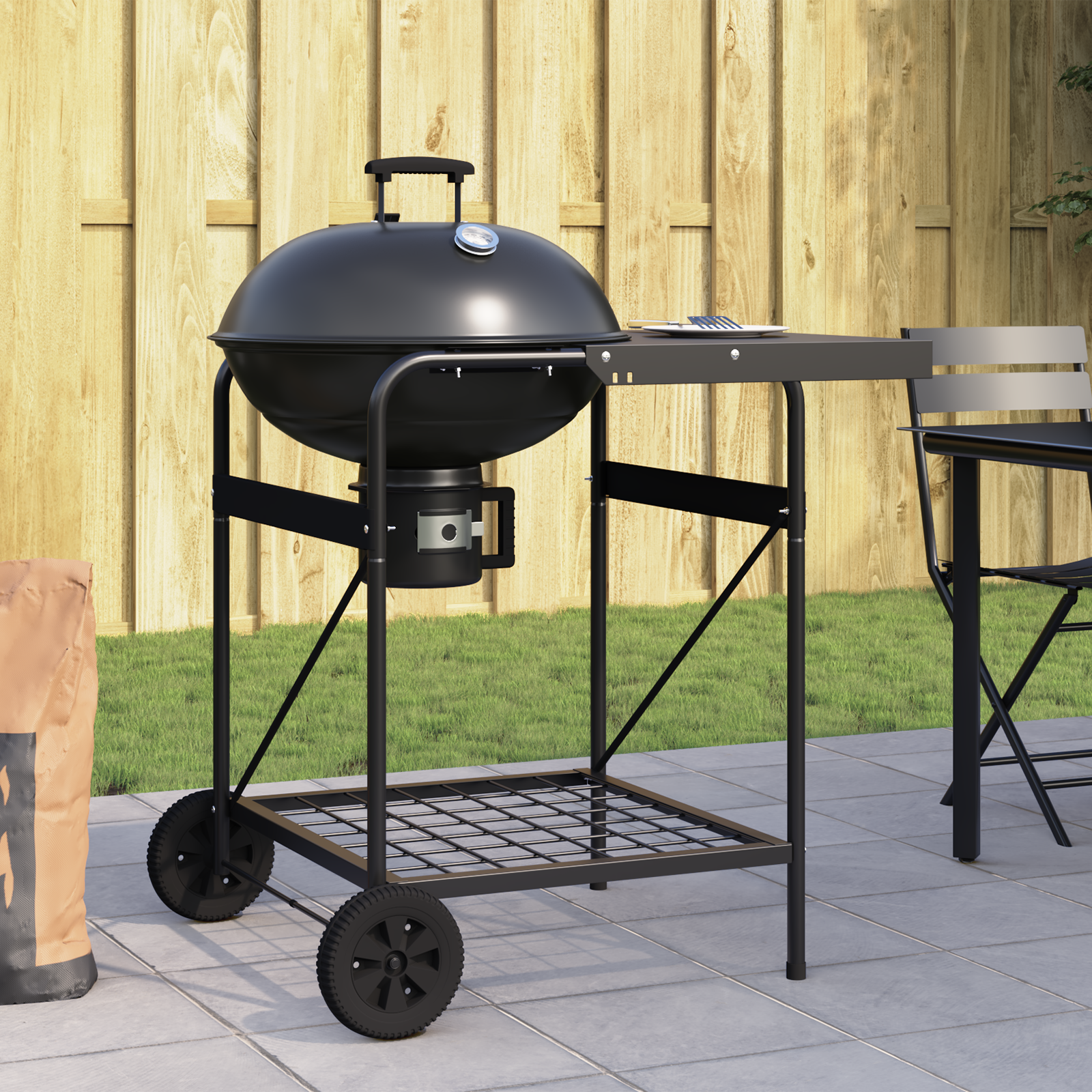 Houtskool BBQ Trolley met Deksel Zwart 96x72x113 cm Metaal