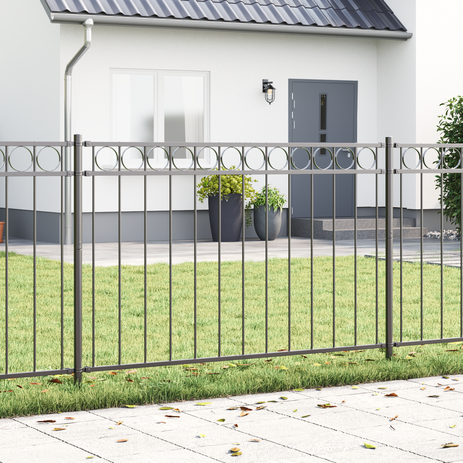 Fence Panels with Circle Grey Metal 1.7 x 1 m Durable