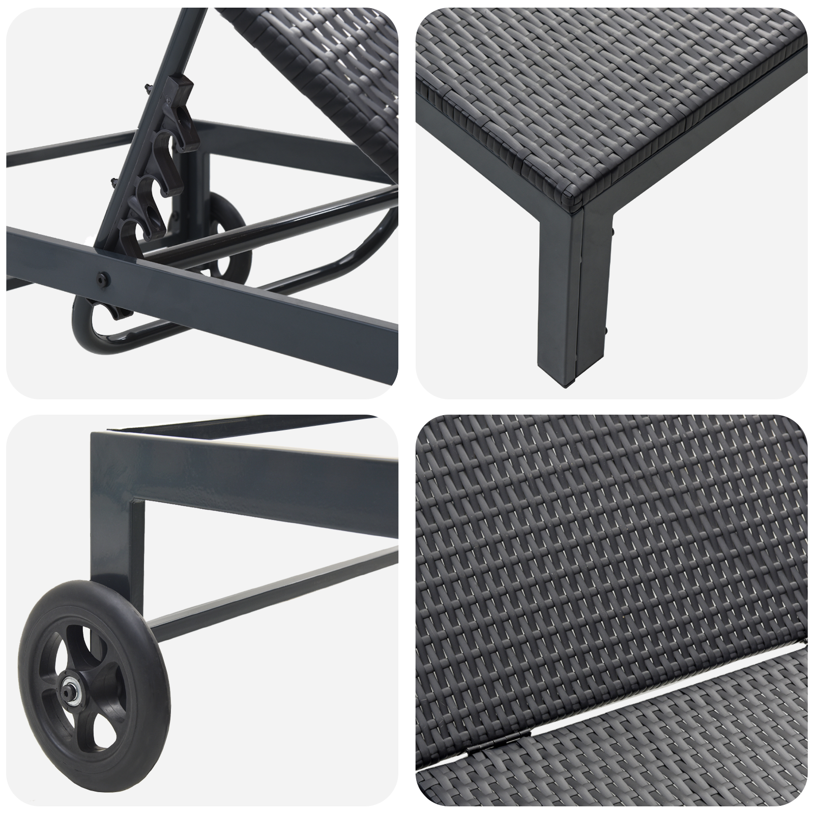 Sunbed with Wheels Black Poly Rattan - Image 7