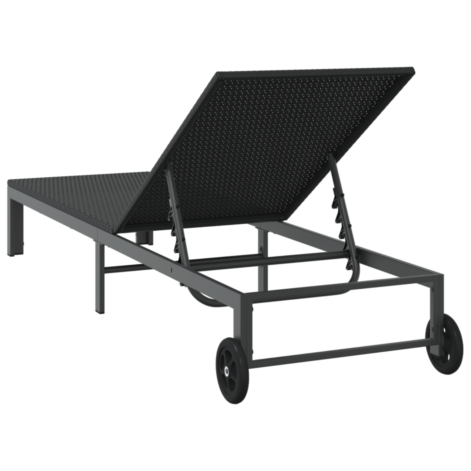Sunbed with Wheels Black Poly Rattan - Image 6