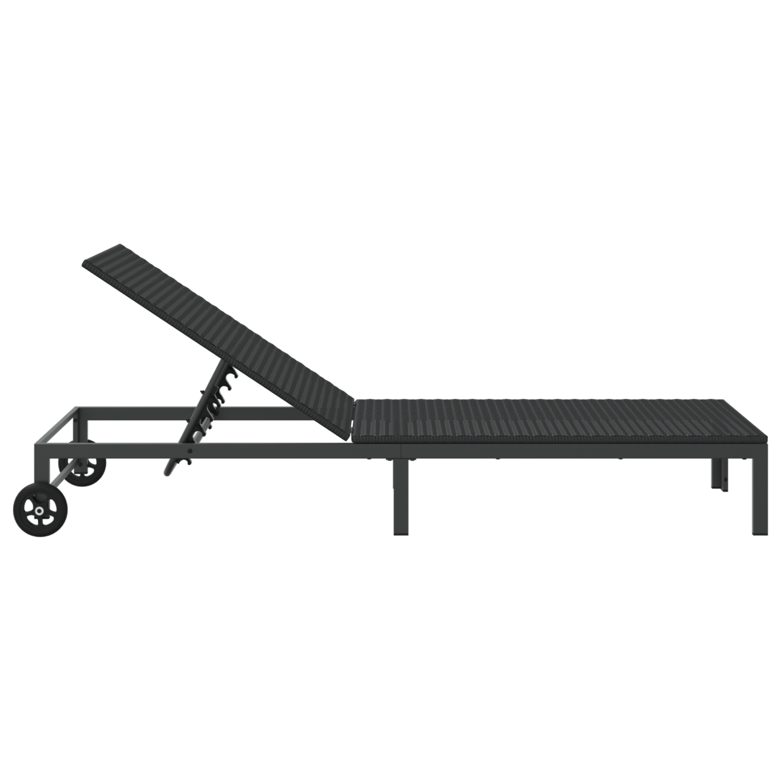 Sunbed with Wheels Black Poly Rattan - Image 5