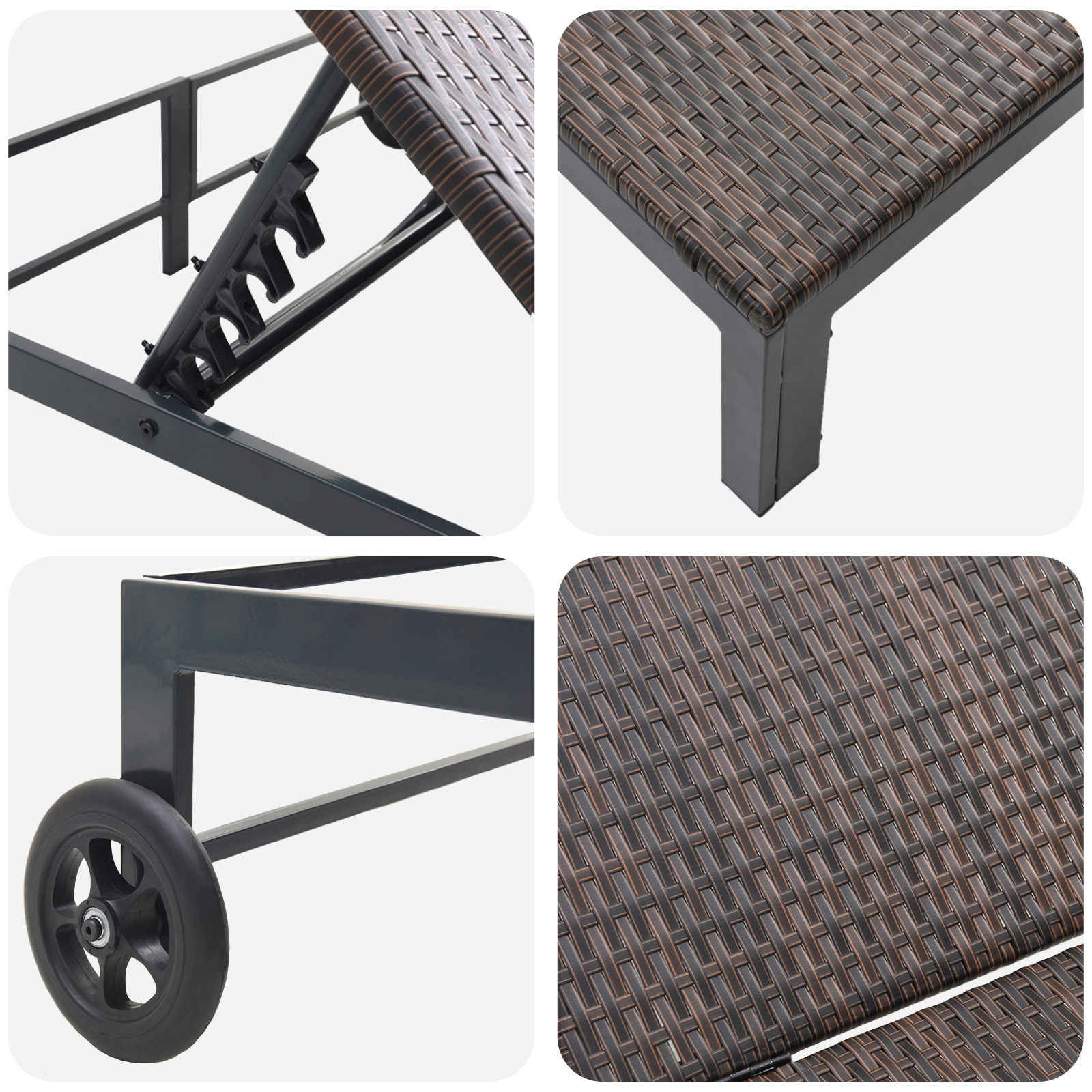 Шезлонг с възглавници и колела за 2-ма души, кафяв полиротан - Image 8