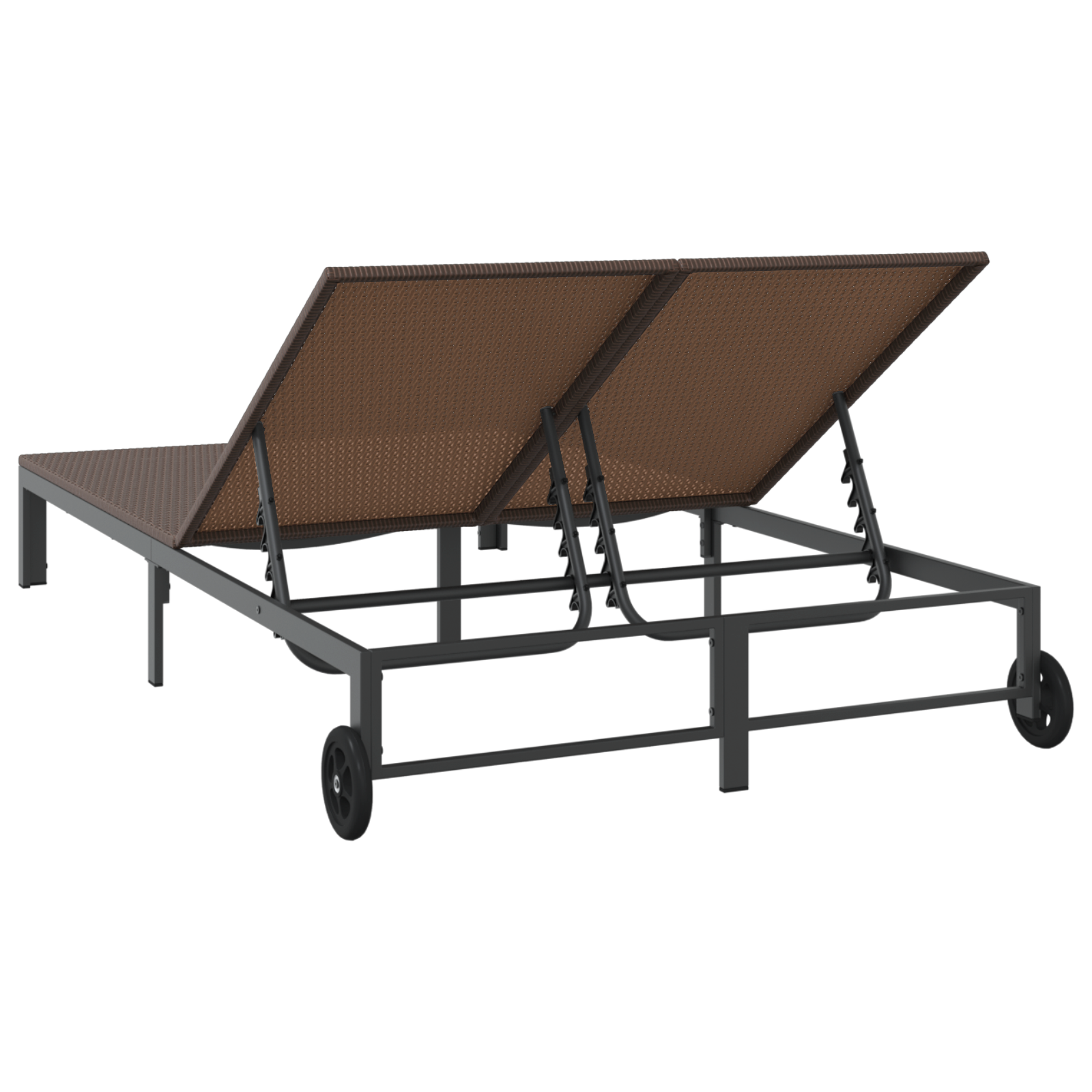 Шезлонг с възглавници и колела за 2-ма души, кафяв полиротан - Image 7
