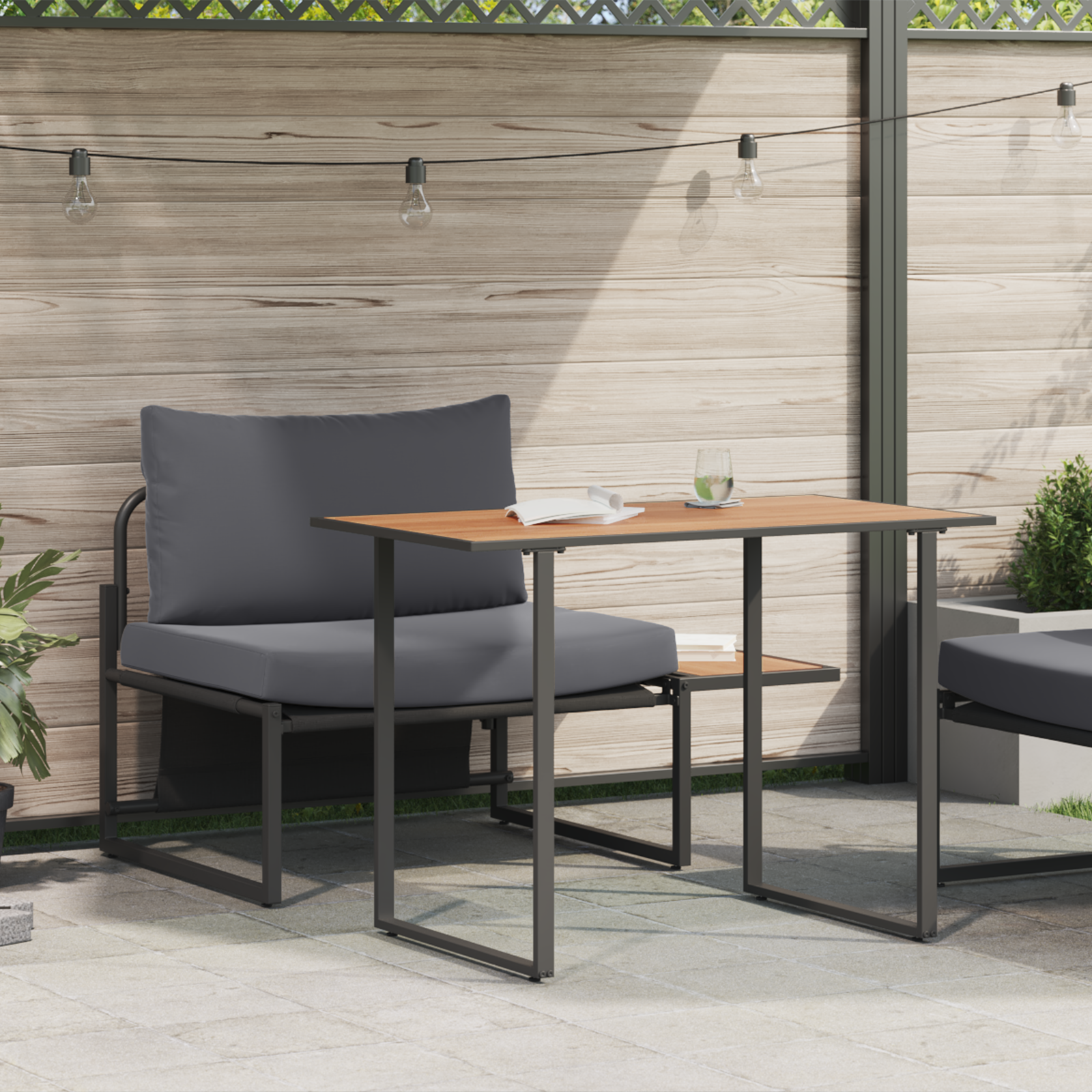 2 Piece Garden Dining Set Single Seater with Anthracite Cushions
