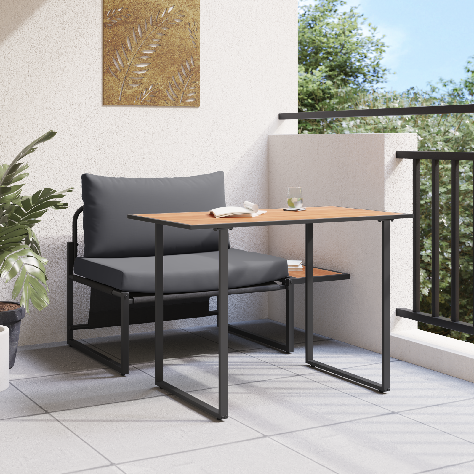 2 Piece Garden Dining Set Single Seater with Anthracite Cushions - Image 4