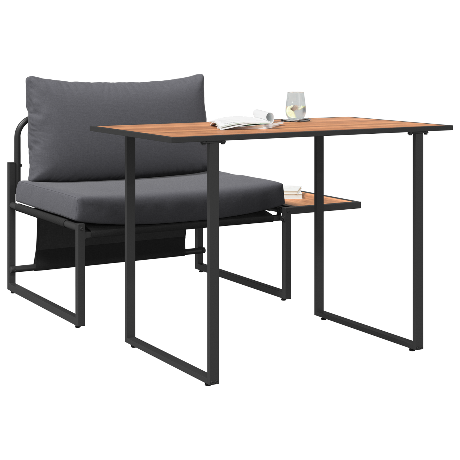 2 Piece Garden Dining Set Single Seater with Anthracite Cushions - Image 3