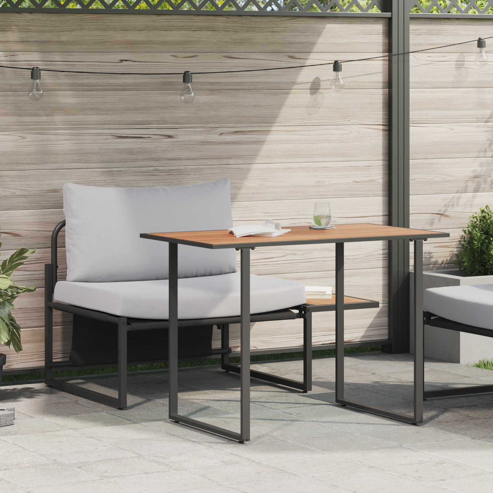 2 Piece Garden Dining Set Single Seater with Light Grey Cushions