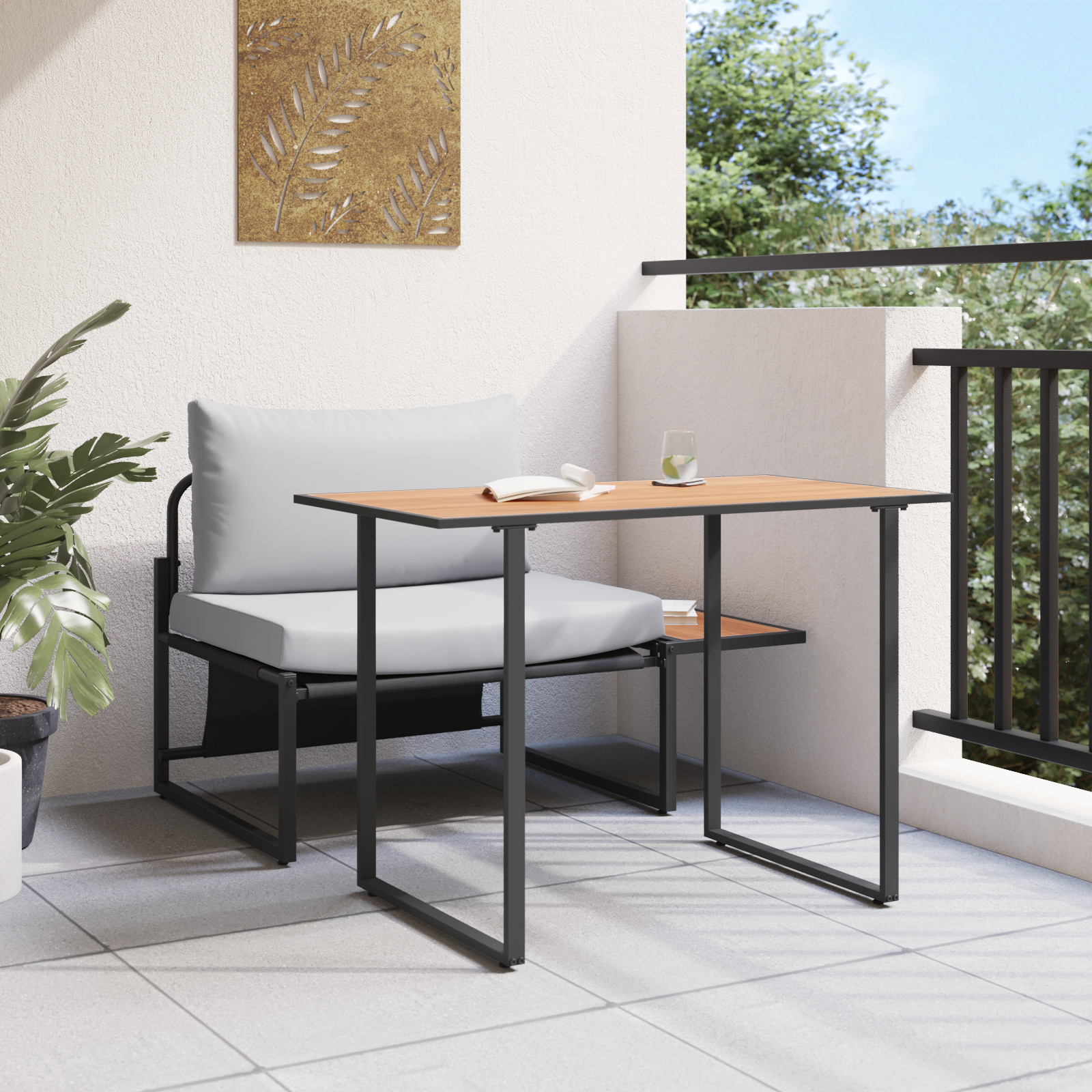2 Piece Garden Dining Set Single Seater with Light Grey Cushions - Image 4