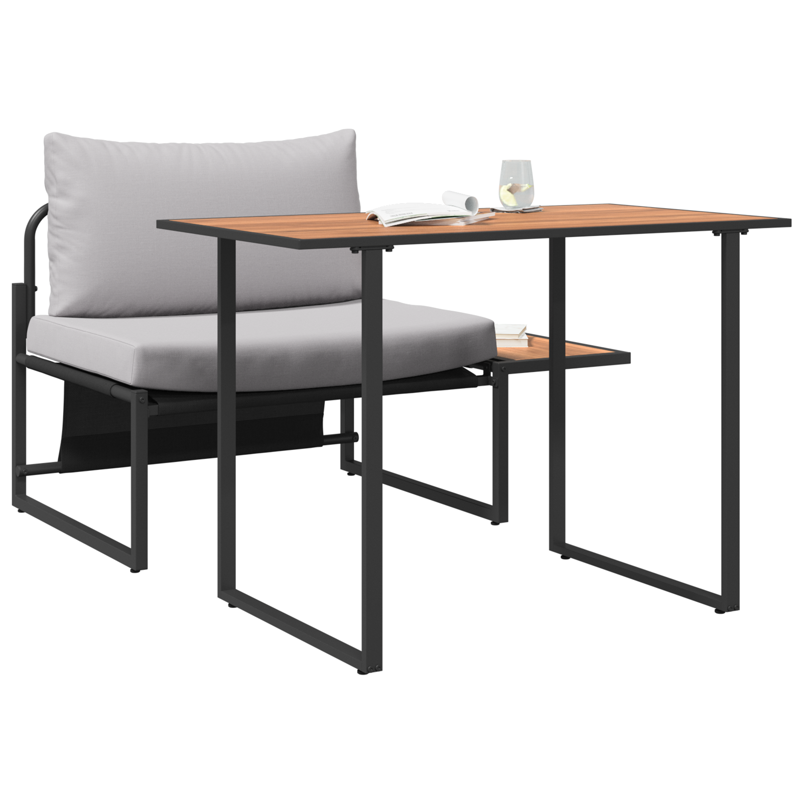 2 Piece Garden Dining Set Single Seater with Light Grey Cushions - Image 3