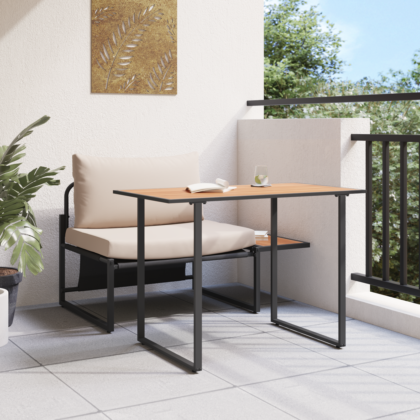 2 Piece Garden Dining Set Single Seater with Taupe Cushions