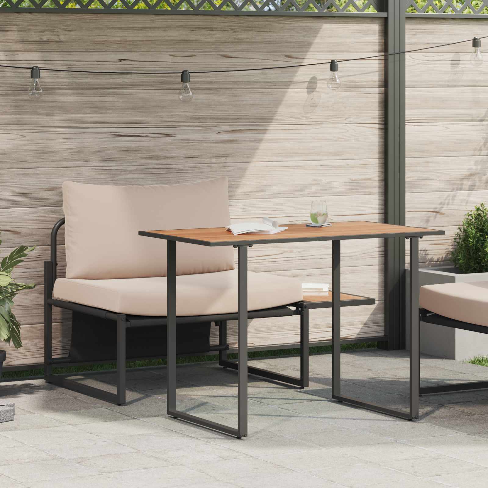 2 Piece Garden Dining Set Single Seater with Taupe Cushions - Image 4