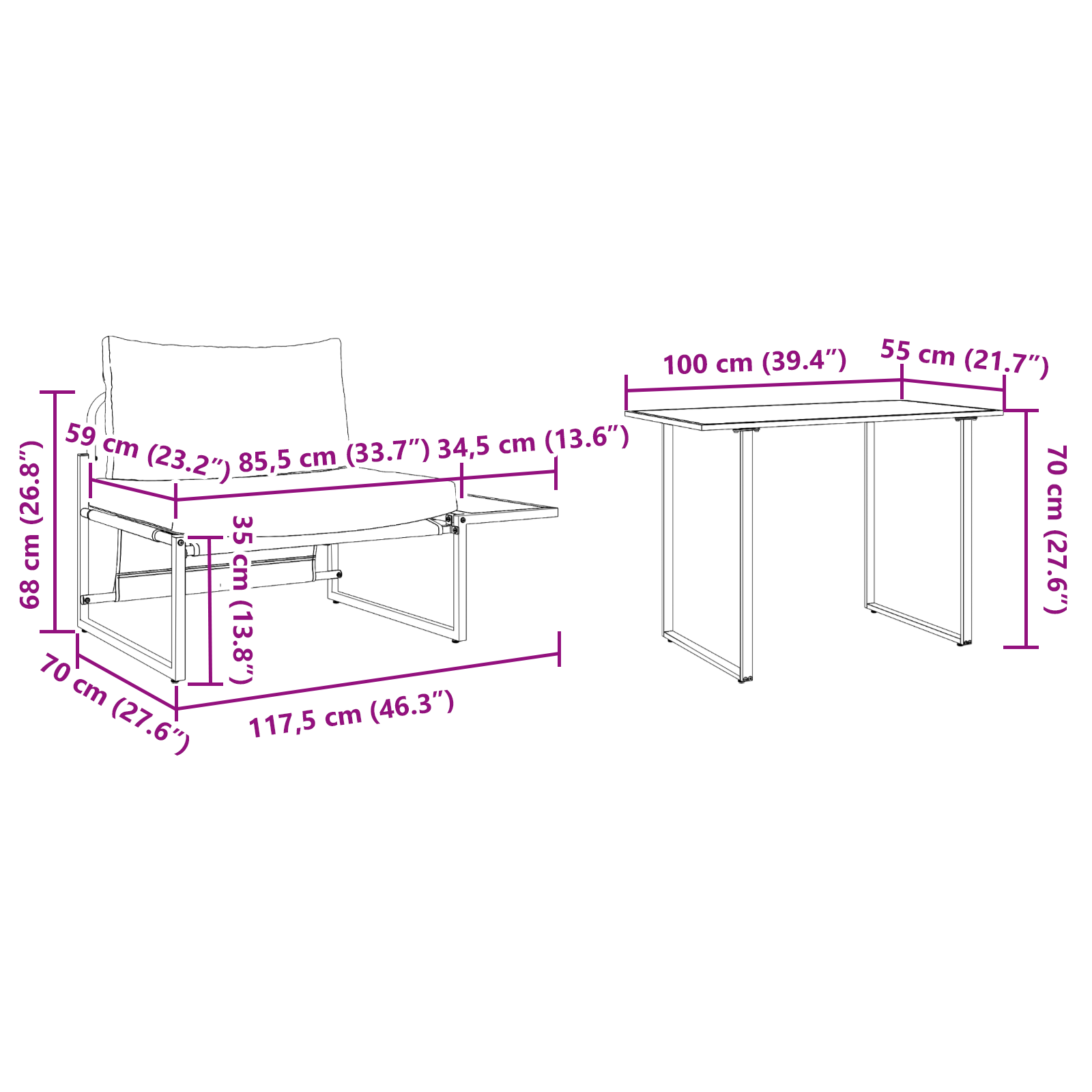 2 Piece Garden Dining Set Single Seater with Taupe Cushions - Image 11