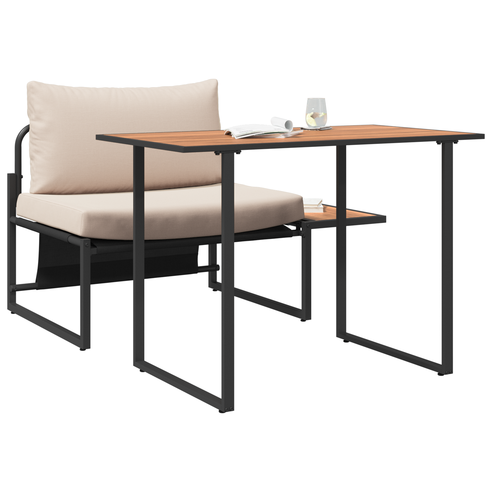 2 Piece Garden Dining Set Single Seater with Taupe Cushions - Image 3