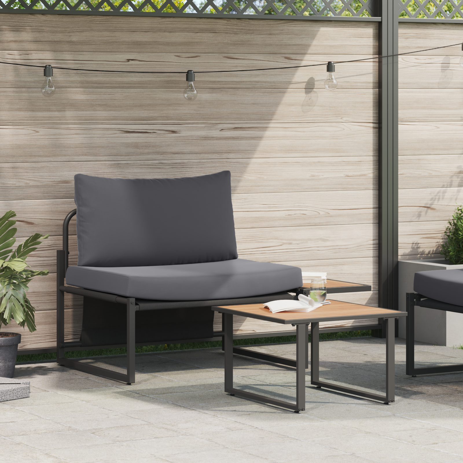 2 Piece Garden Sofa Set Single Seater with Anthracite Cushions