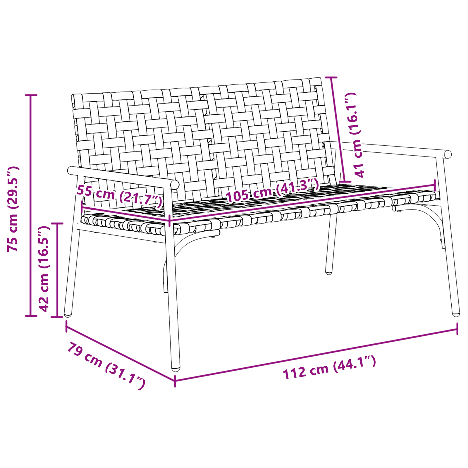 Havebænk Sort 113x79x75 cm Poly Rattan 8 image product%2F42004144%2FP Size 42004144 WBG Size EU 01