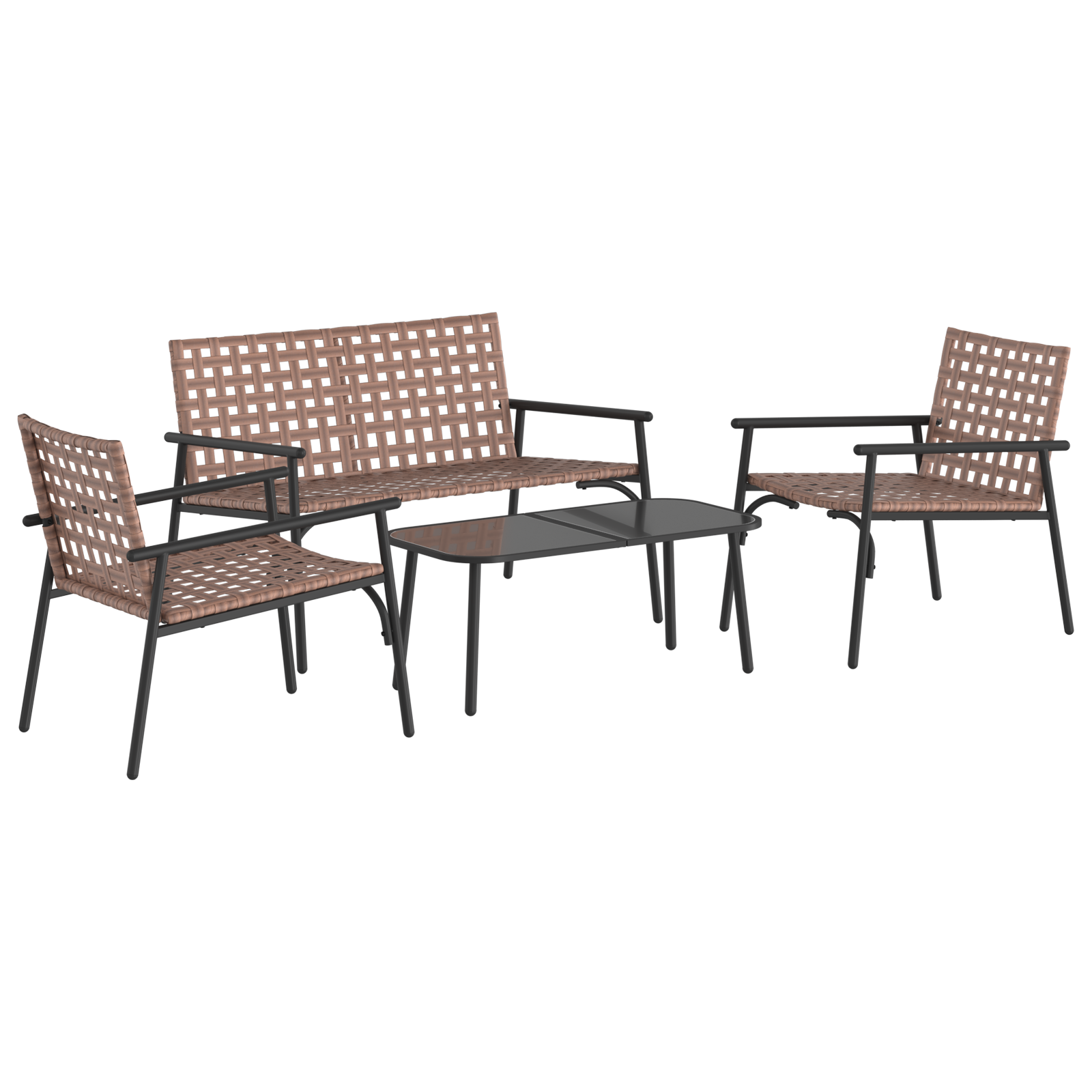 4 Piece Outdoor Coffee Set Brown Rattan and Steel - Image 2