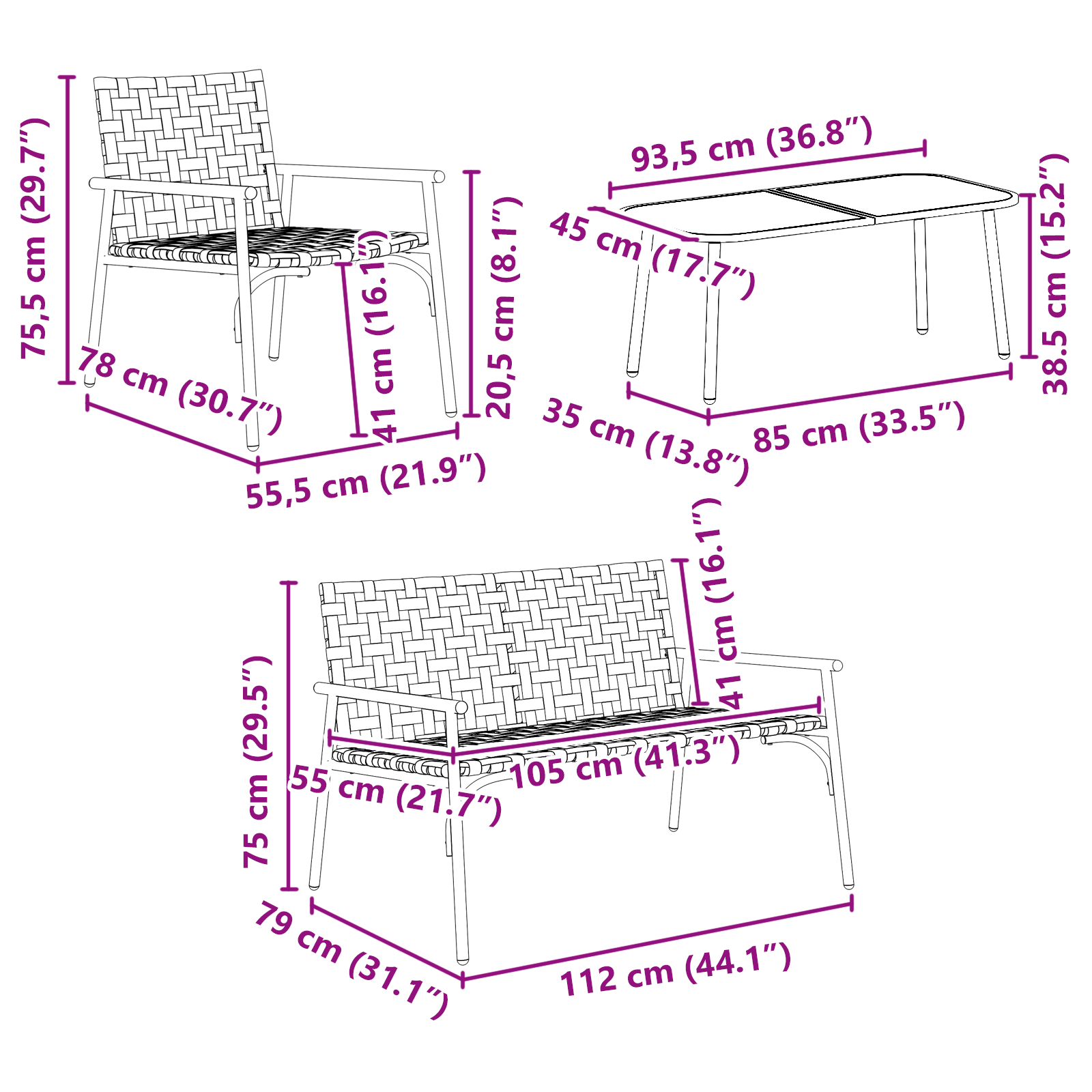 4 Piece Outdoor Coffee Set Brown Rattan and Steel - Image 10