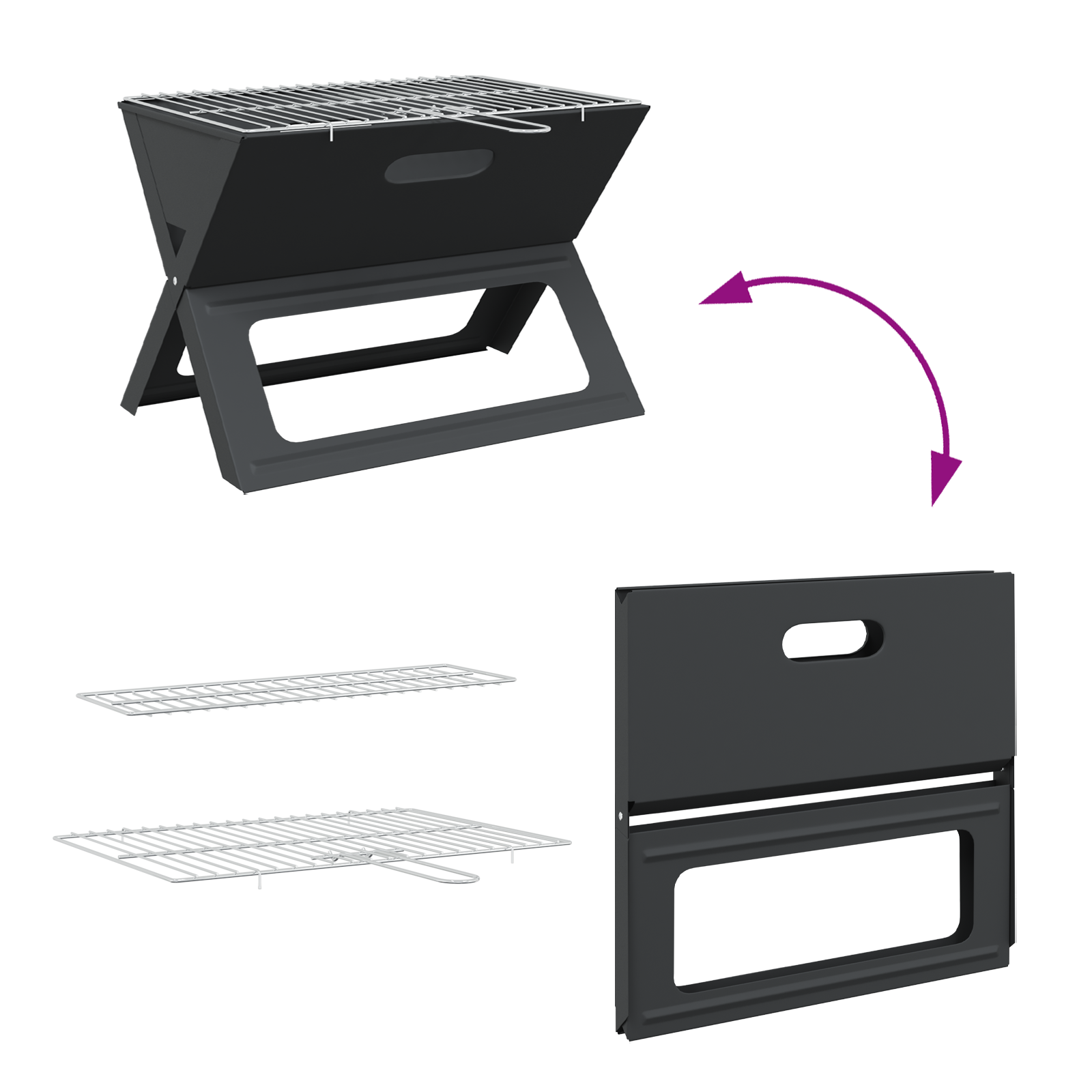 Charcoal BBQ Grill - Foldable, Black, 46x30x31 cm, Made of Steel - Image 10