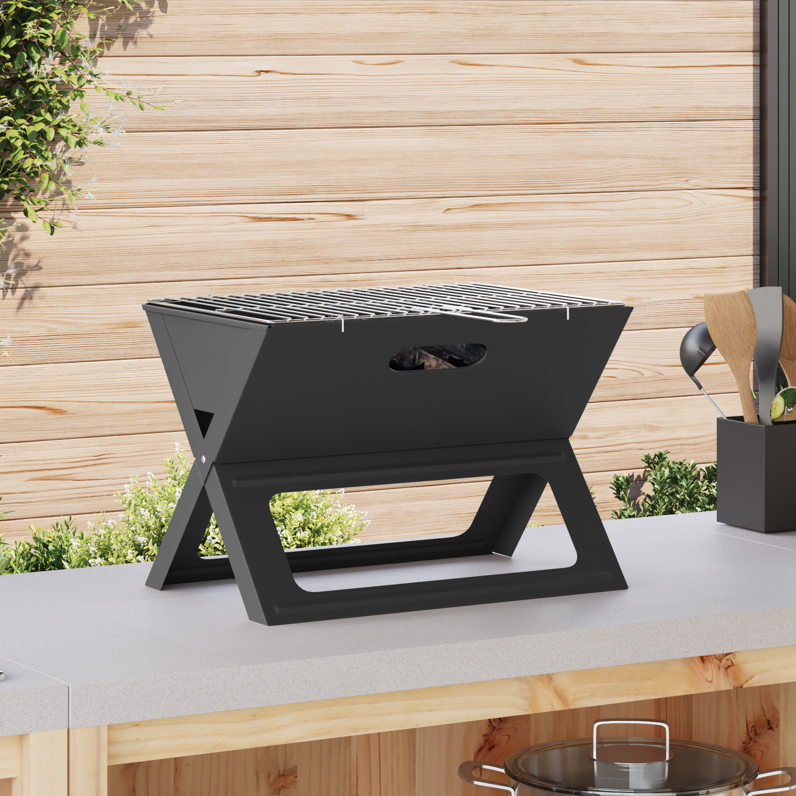 Kool BBQ Grill – Inklapbaar, Zwart, 46 x 30 x 31 cm, Gemaakt van Staal