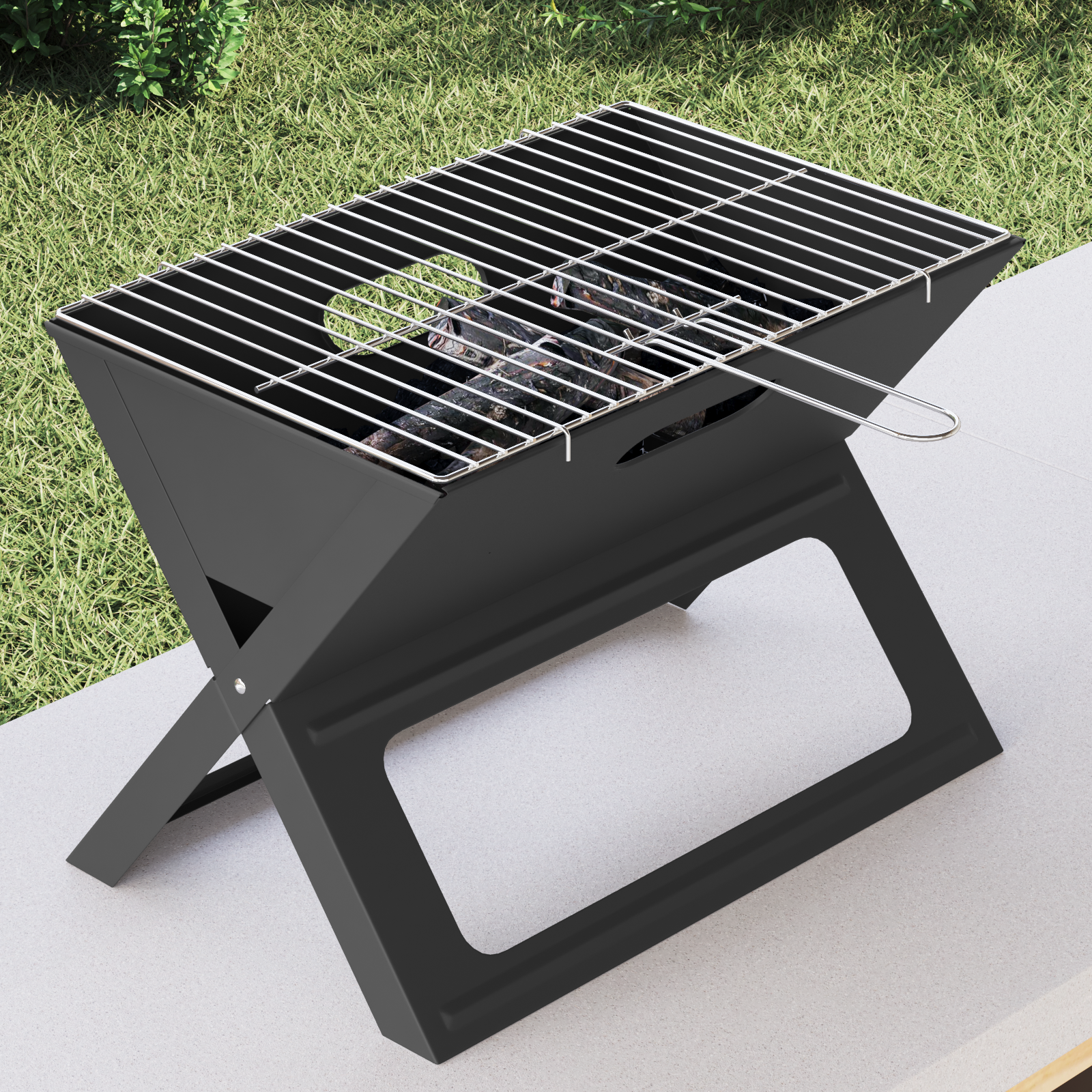 Charcoal BBQ Grill - Foldable, Black, 46x30x31 cm, Made of Steel - Image 4