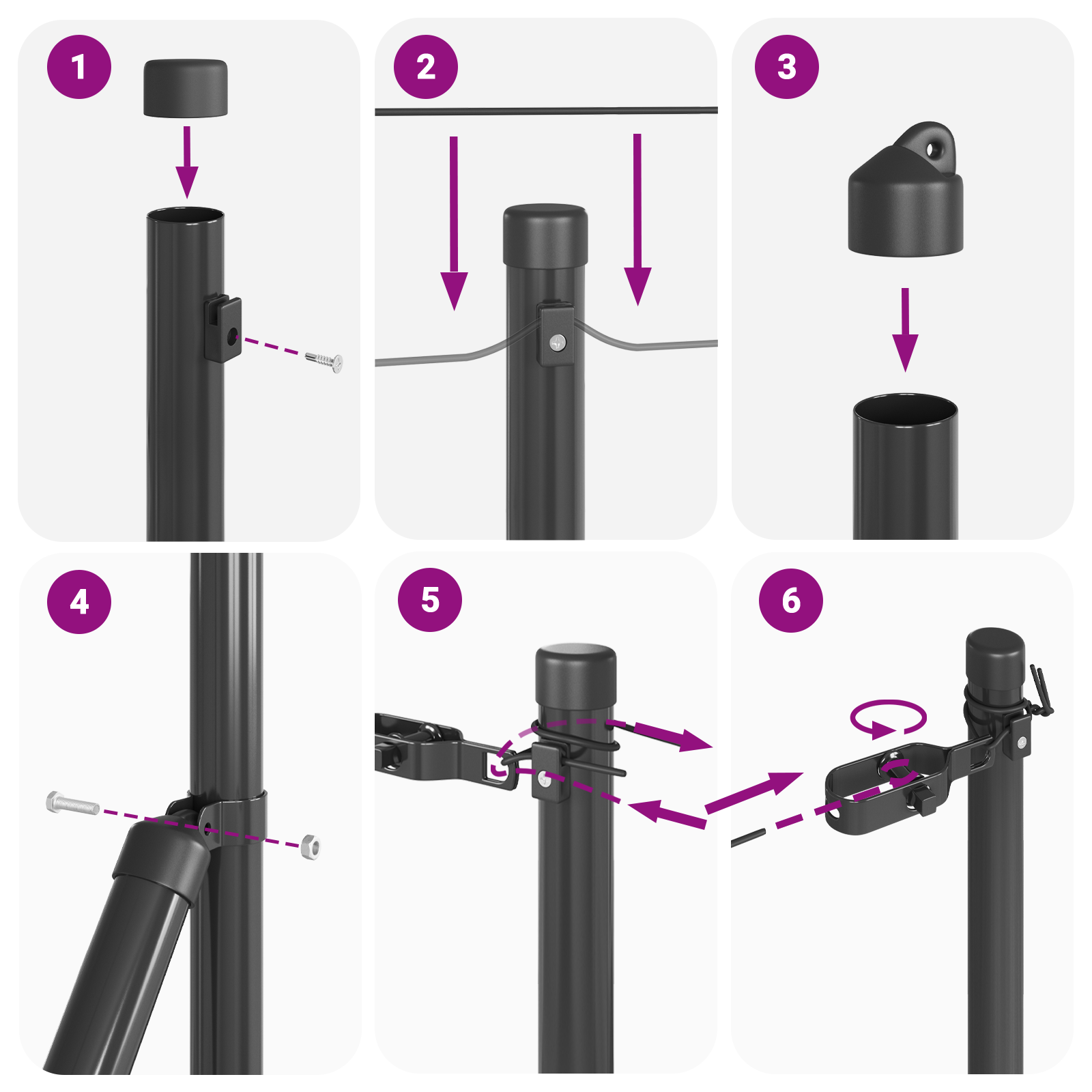 Fence Posts 7 pcs Grey Ø32 mm 120 cm Galvanised Steel - Image 6